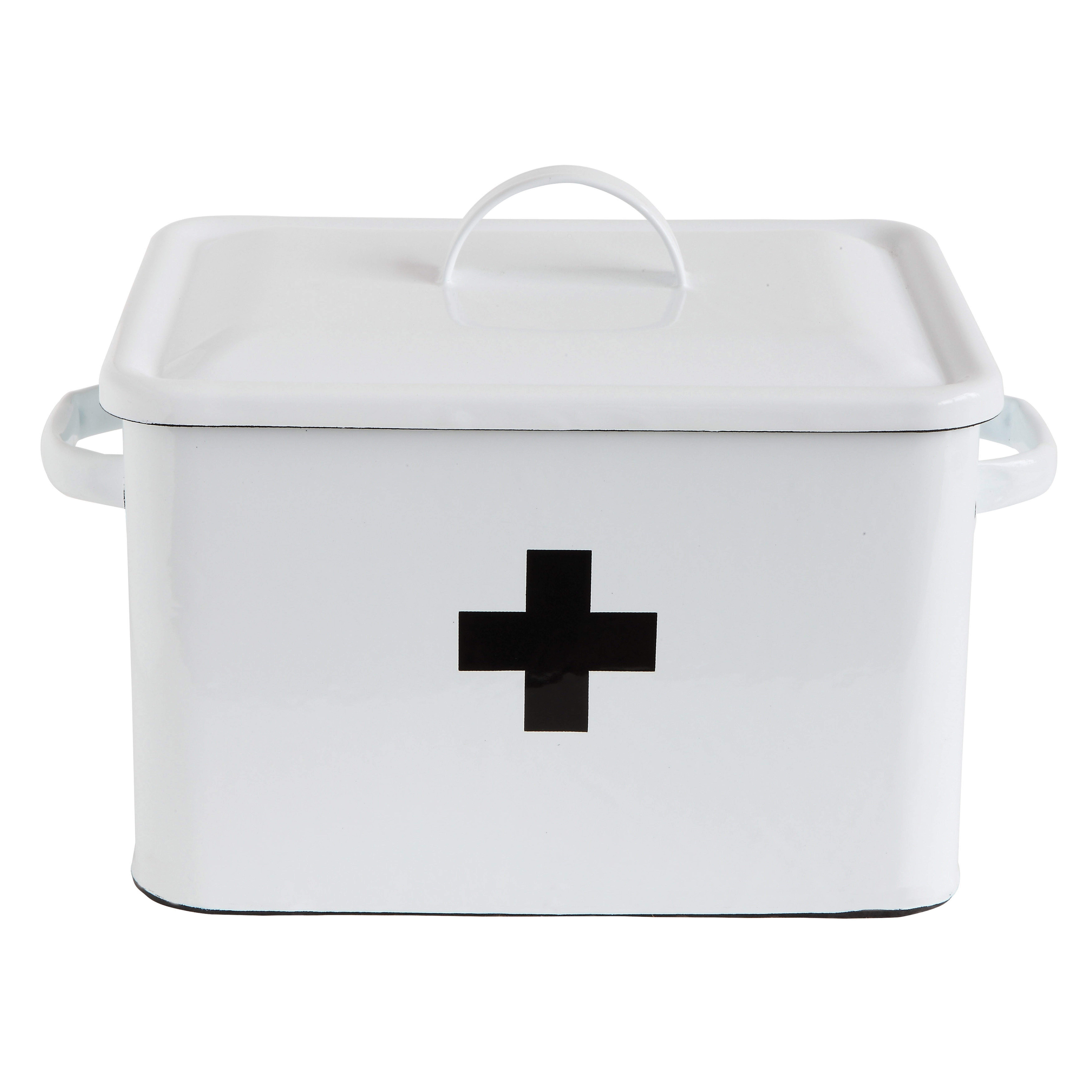 Enameled First Aid Box with Lid & Black Cross on Front - Nomad Home
