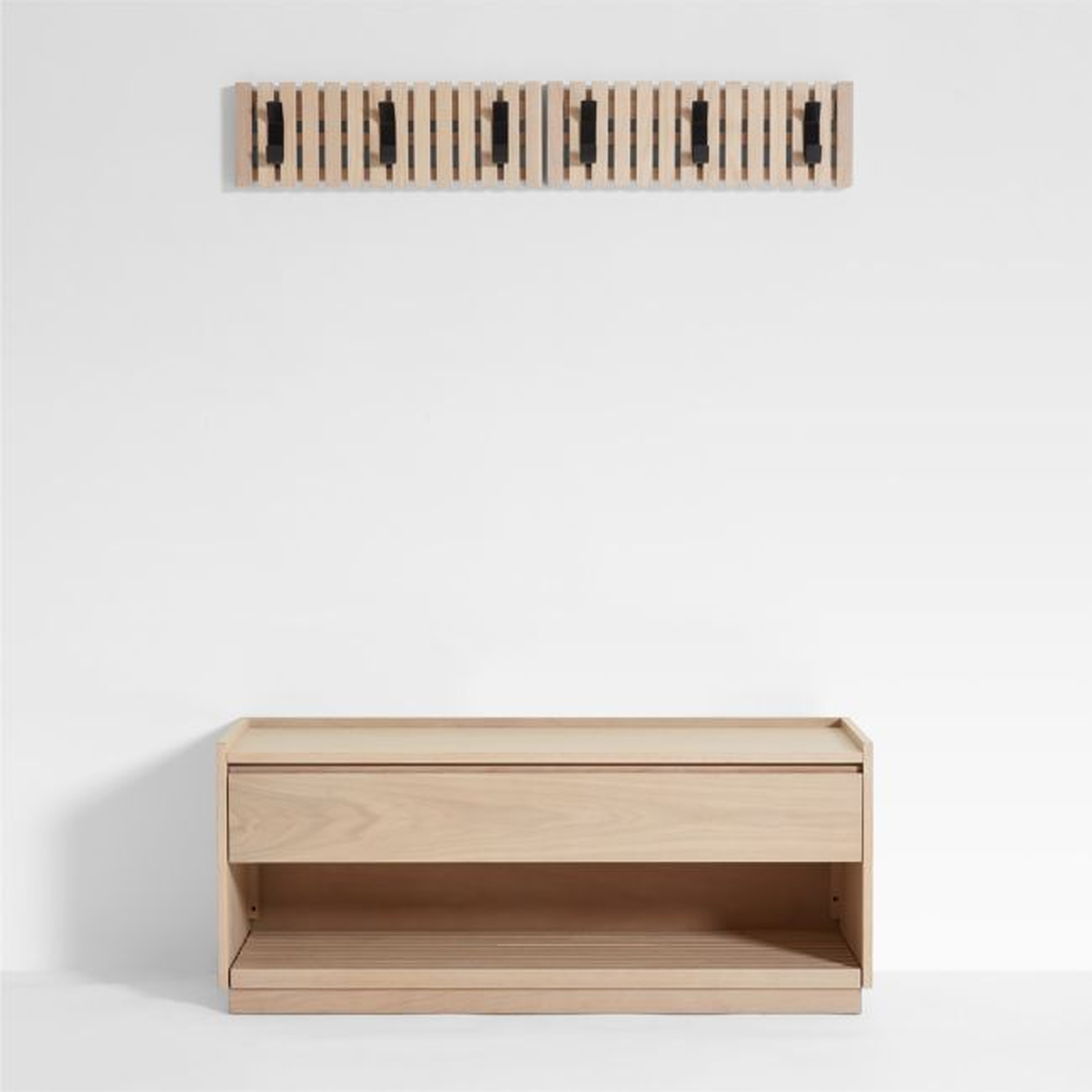 Batten White Oak Storage Bench and 2 Wall-Mounted Coat Racks - Crate and Barrel