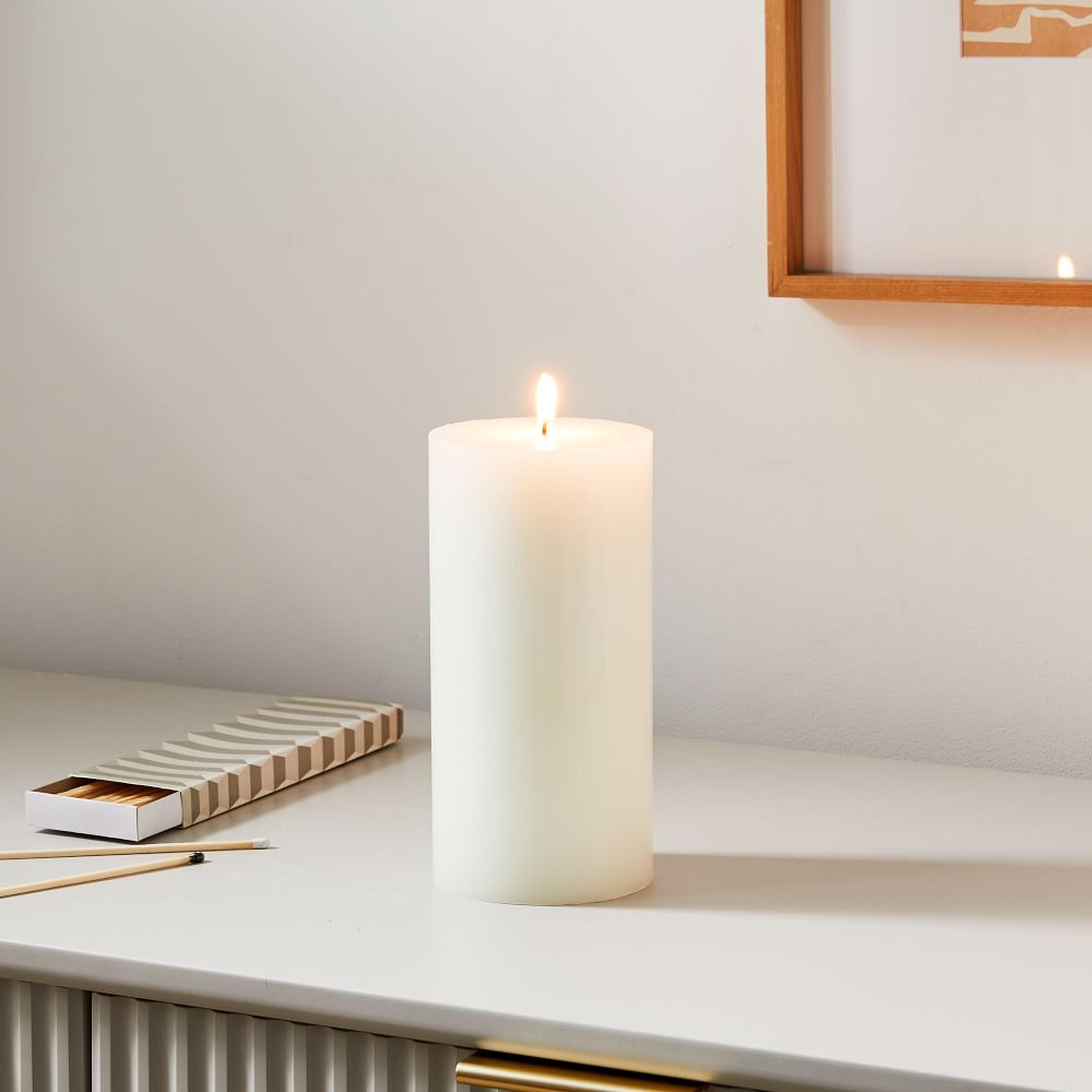 Unscented Pillar Candle, 4"x8", White - West Elm