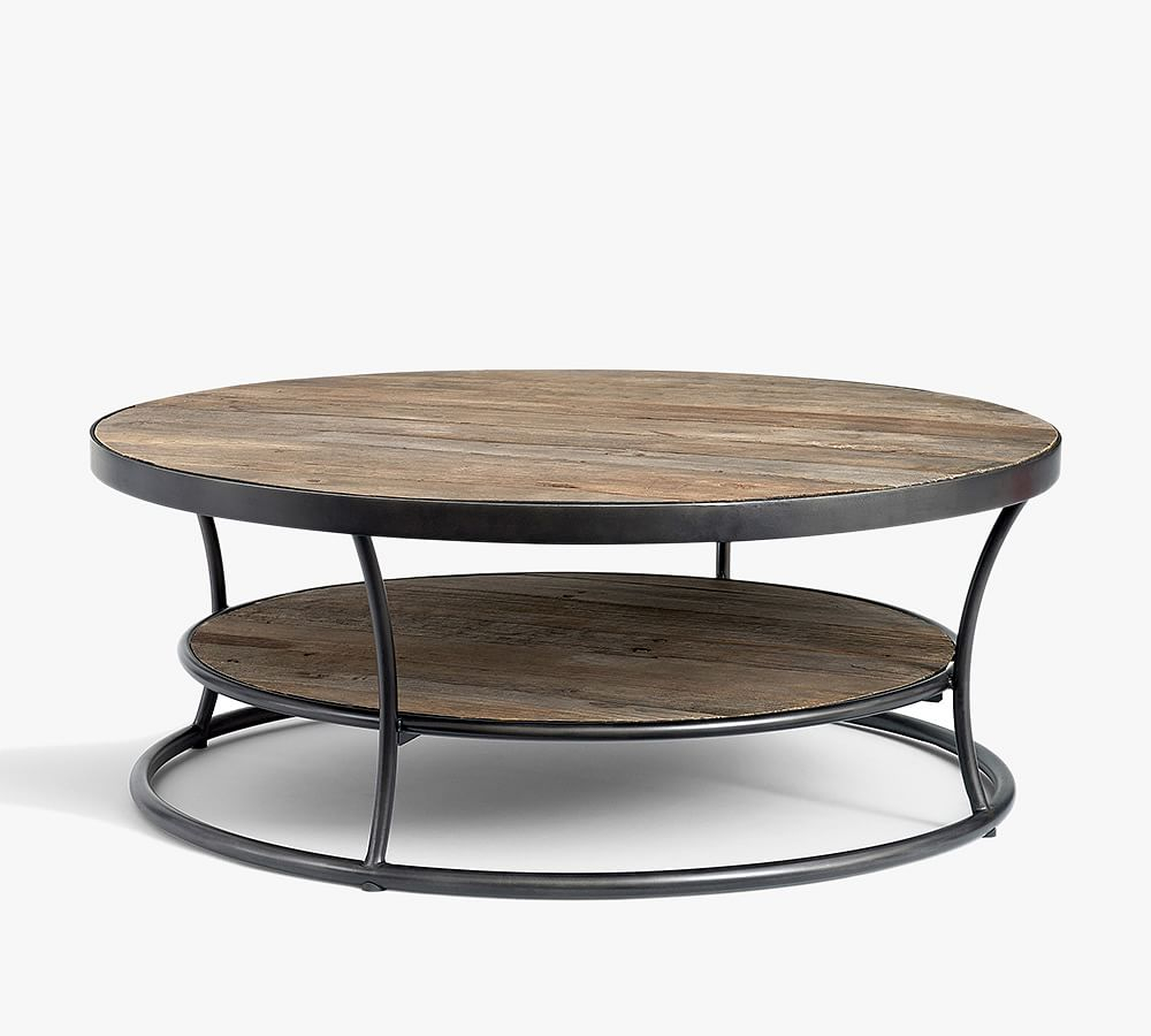 Bartlett Round Metal & Reclaimed Wood Coffee Table, 42.5"L - Pottery Barn