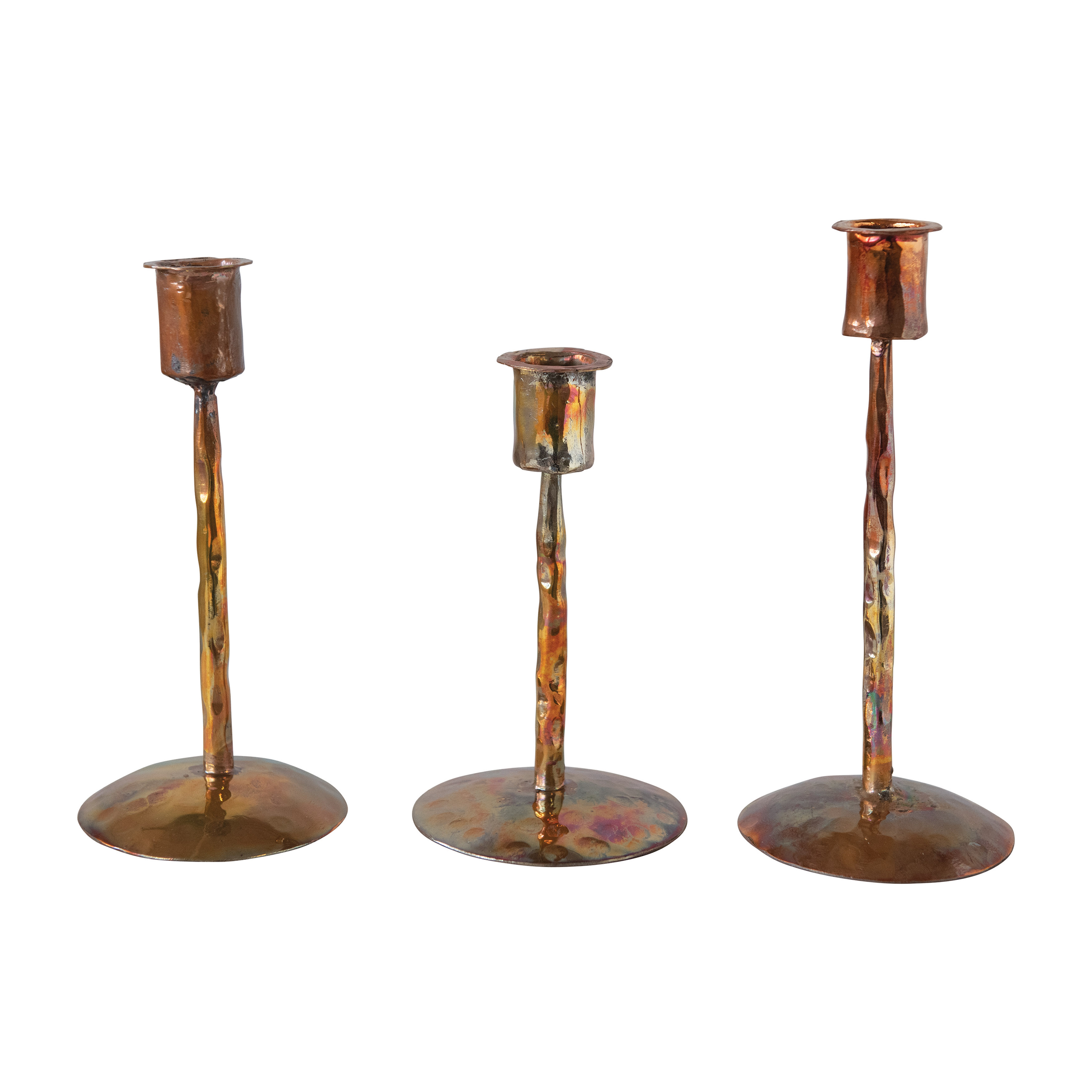 Traditional Copper Metal Taper Candle Holders, Set of 3 Sizes - Nomad Home
