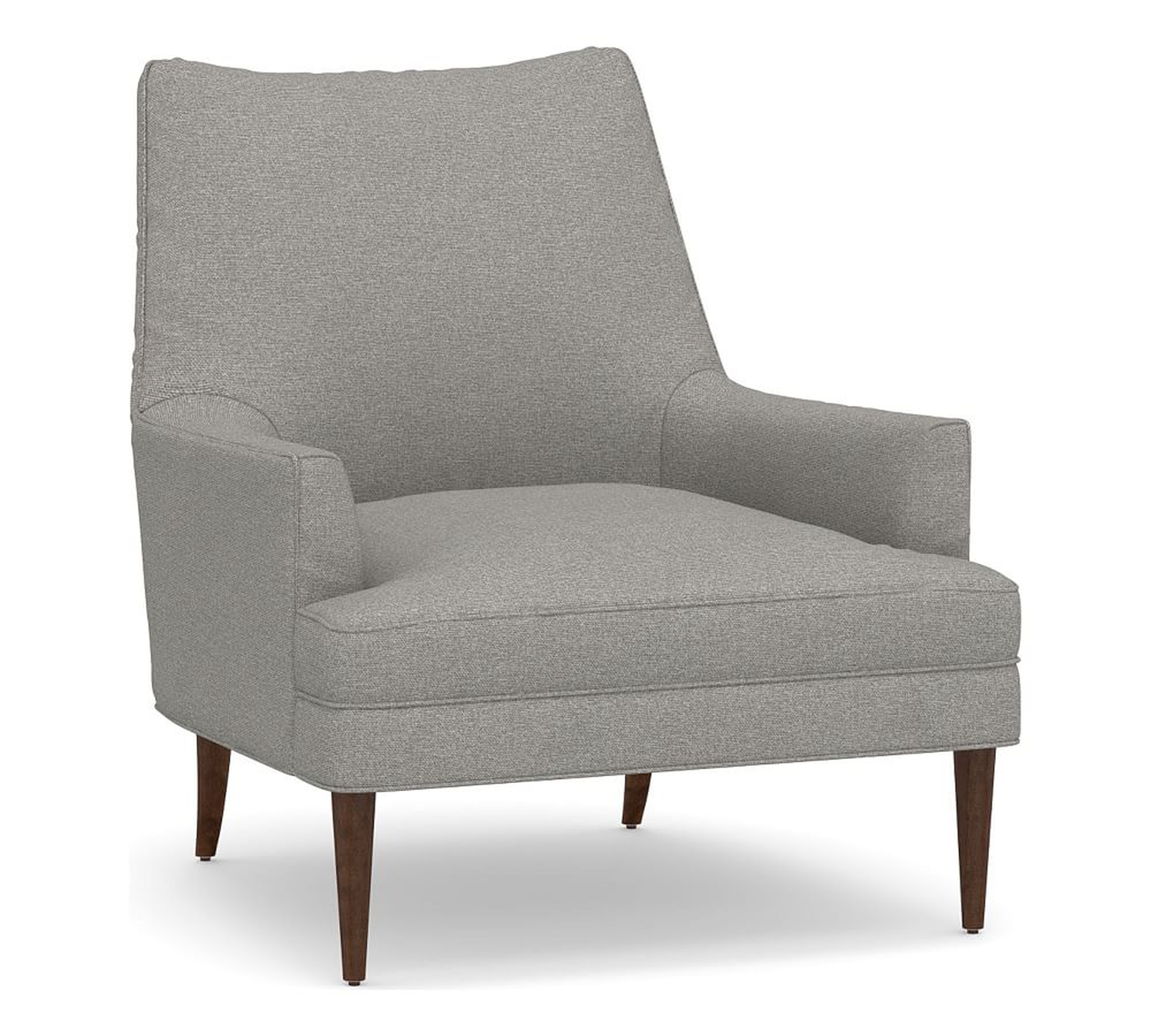 Reyes Upholstered Armchair, Polyester Wrapped Cushions, Performance Heathered Basketweave Platinum - Pottery Barn