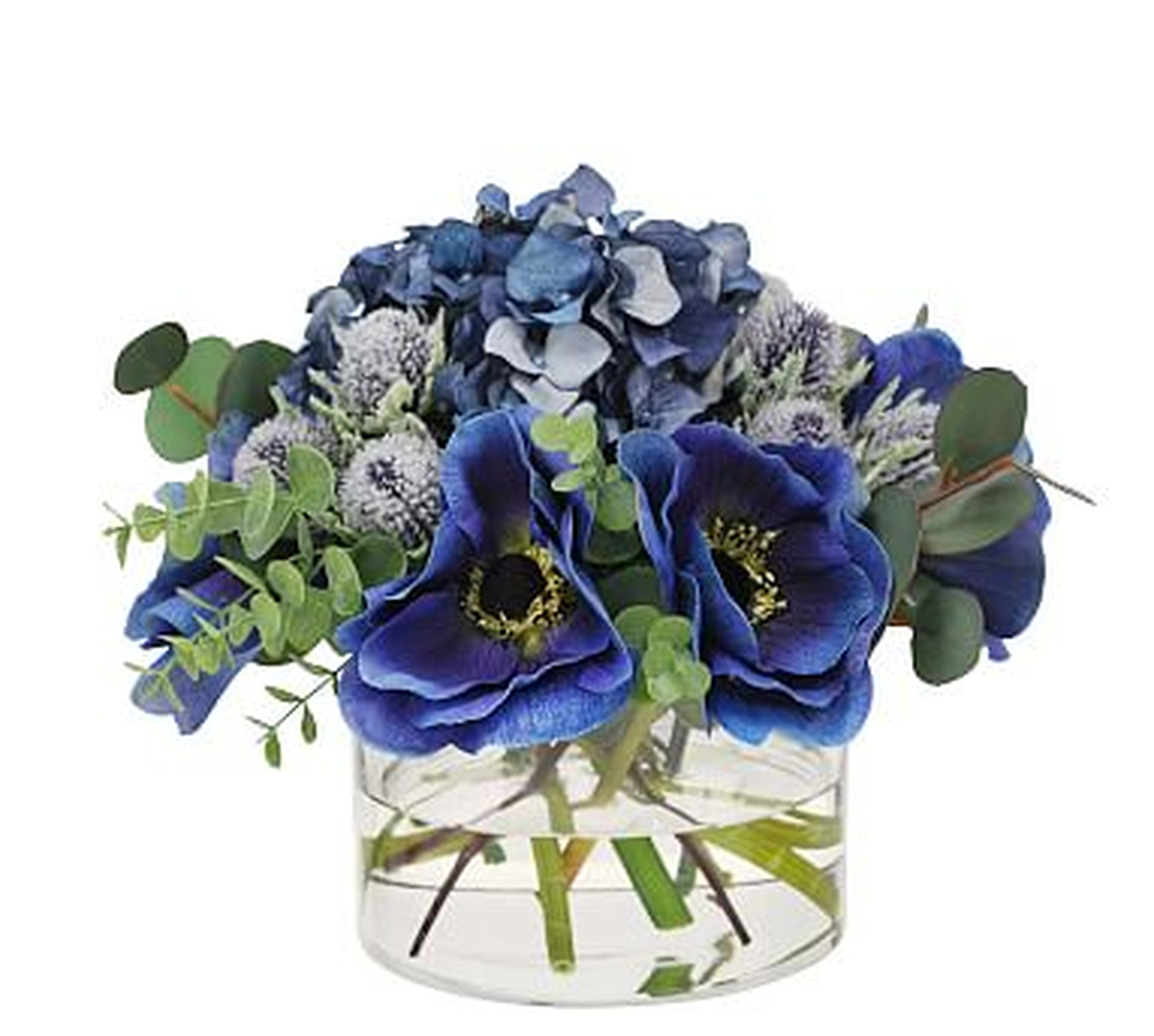 Faux Anemone & Thistle Mixed Blue Composed Arrangement, 8" - Pottery Barn