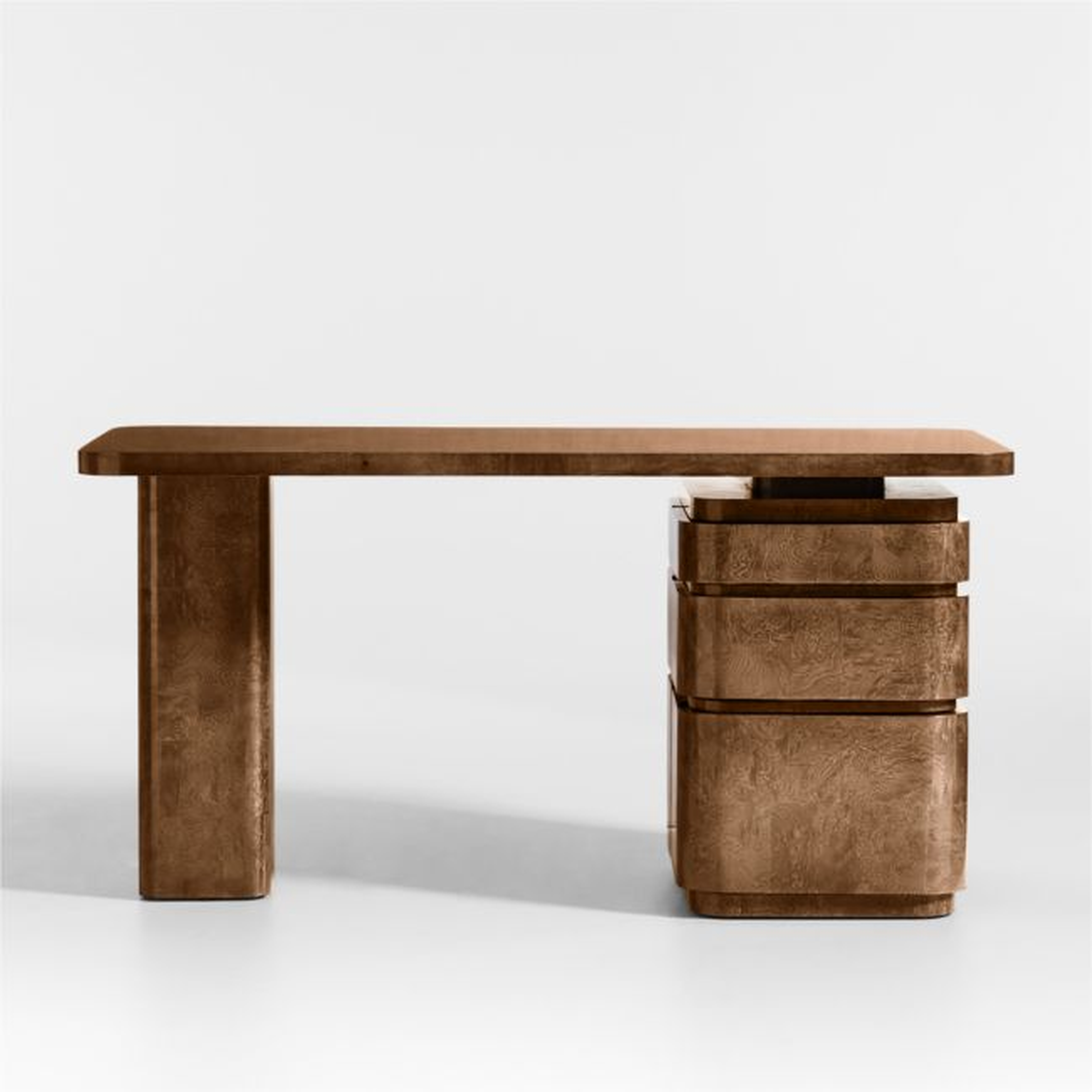 Greye 60" Burl Wood Desk with Swivel Drawers - Crate and Barrel