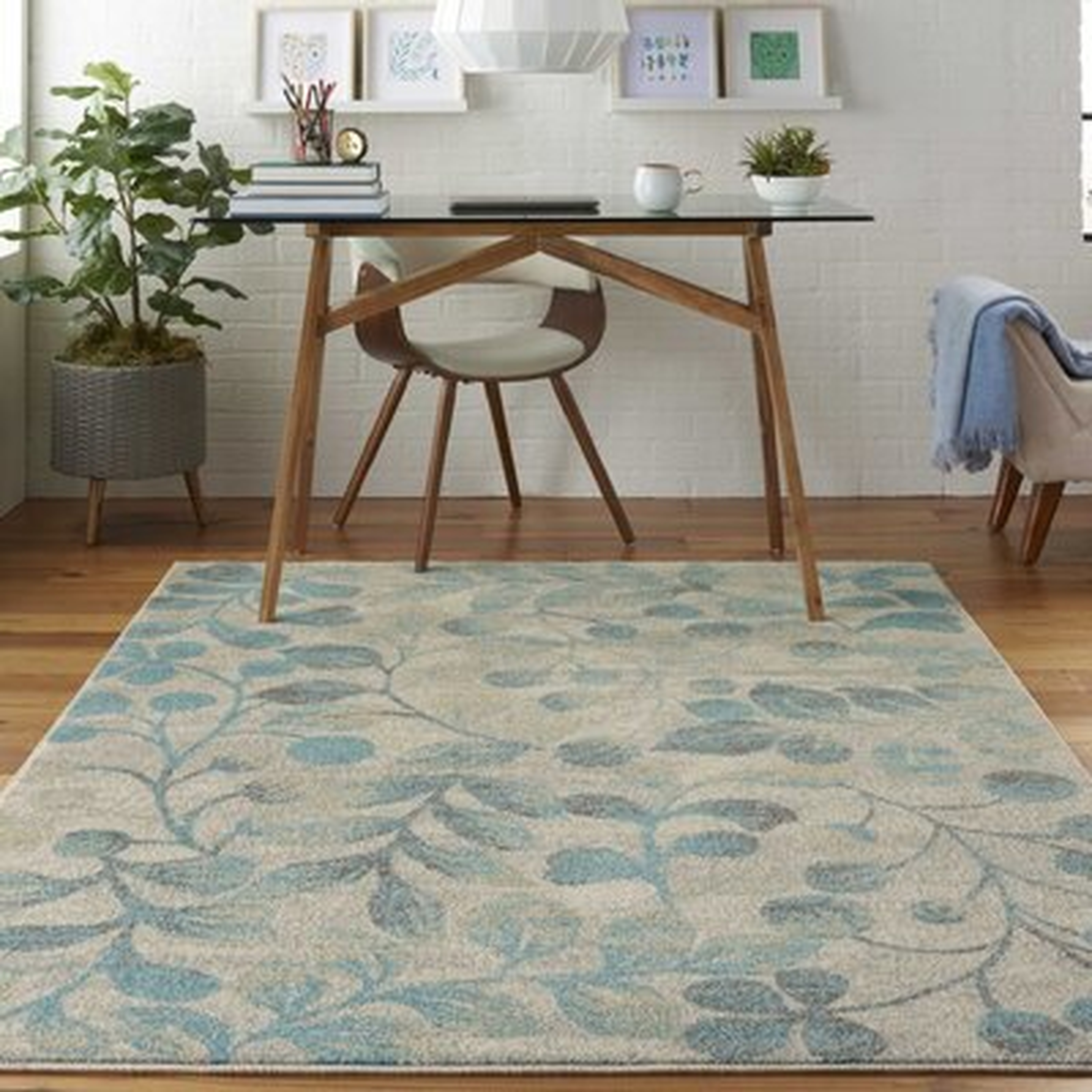 Leeming Floral Ivory/Turquoise Area Rug - Wayfair