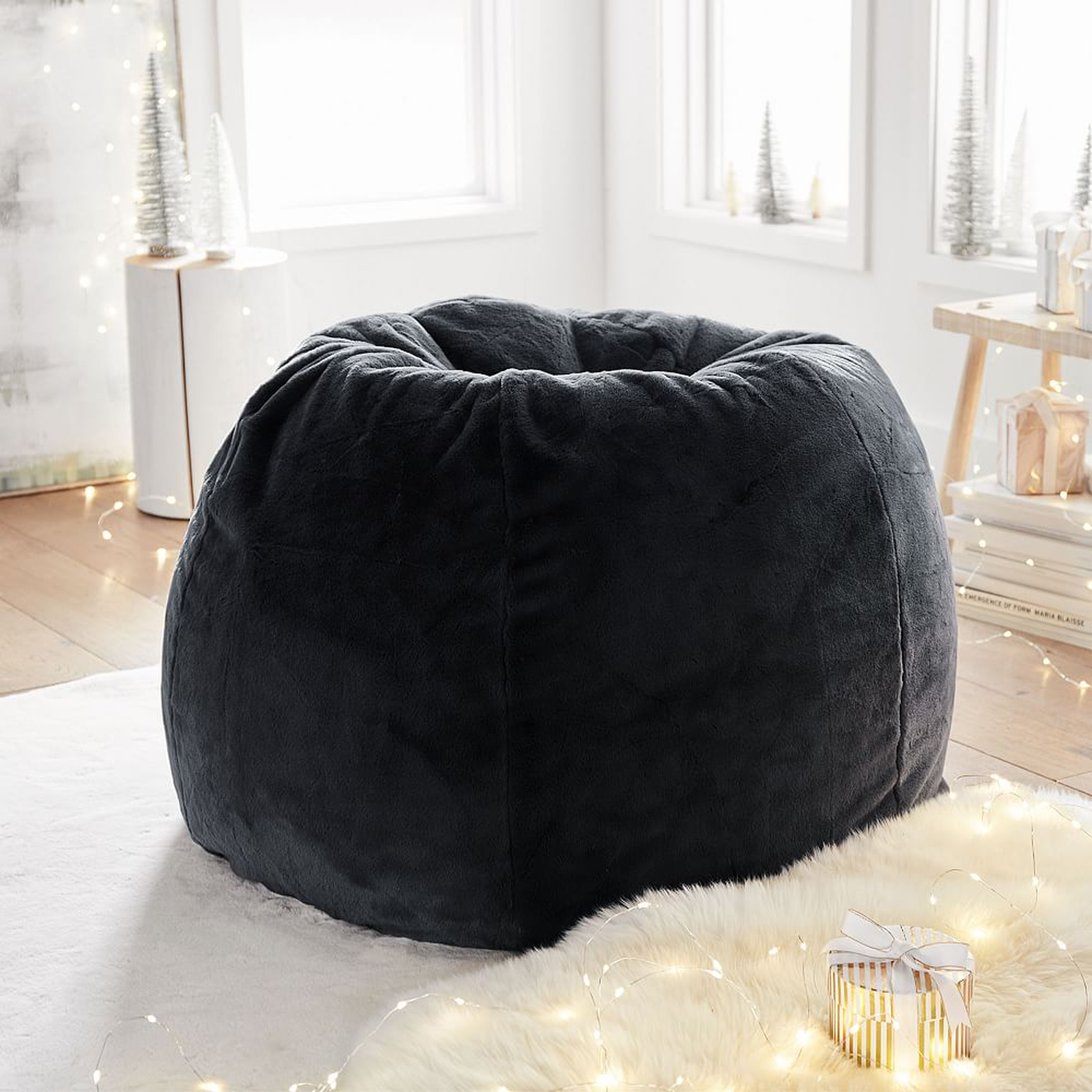 Recycled Faux-Fur Bean Bag Chair Slipcover + Insert, Periscope/Black, Large - Pottery Barn Teen