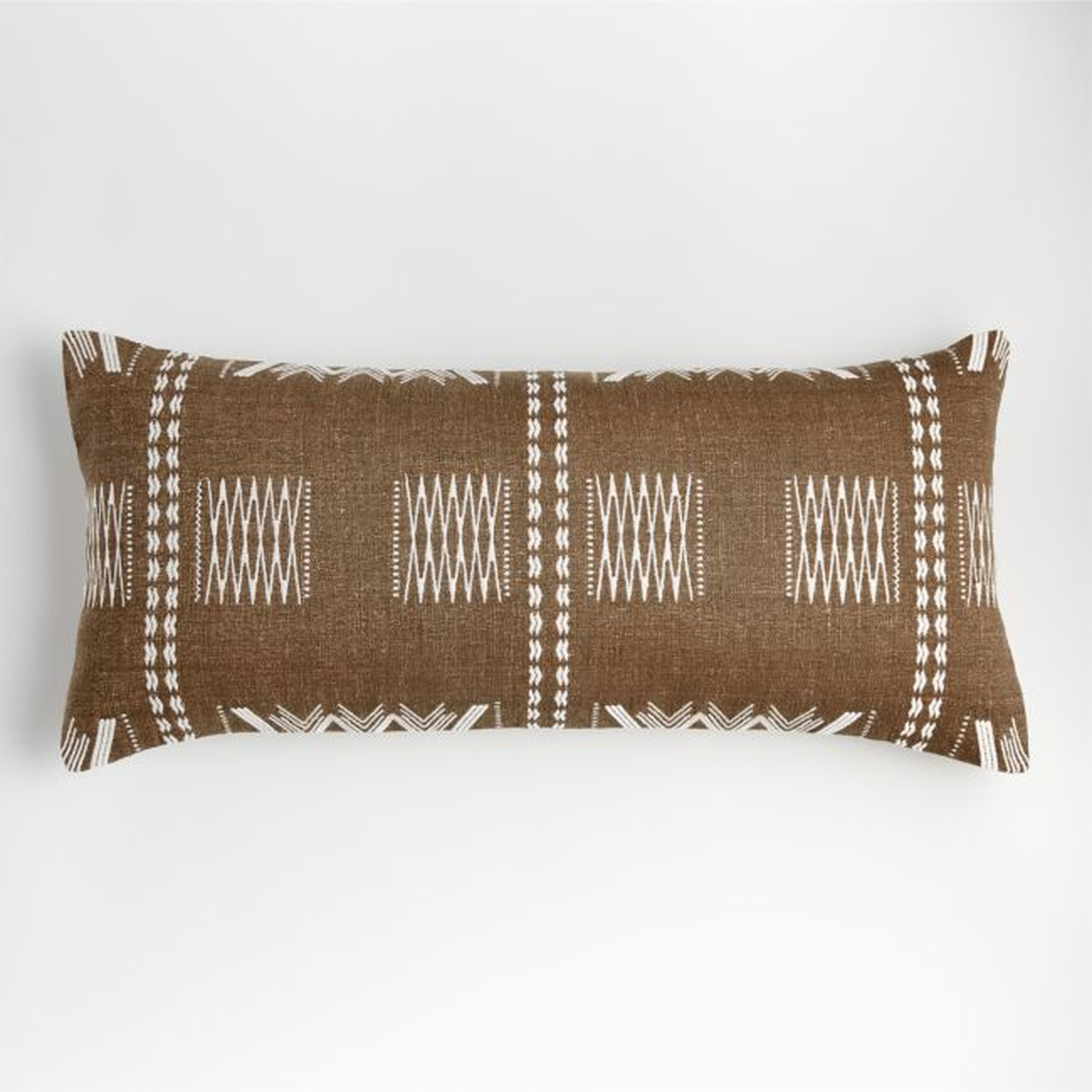 Sentul 36"x16" Olive Embroidered Throw Pillow Cover - Crate and Barrel
