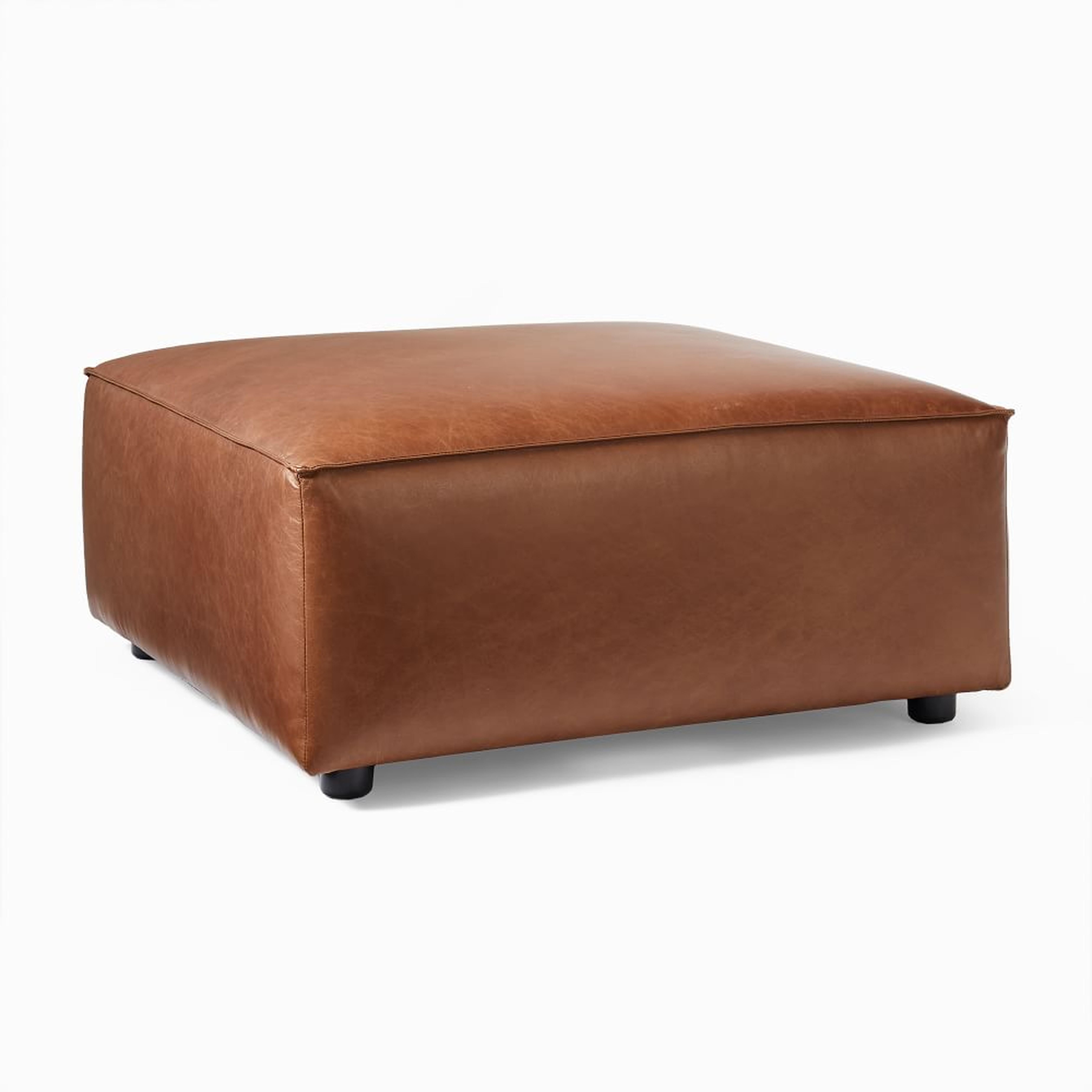 Remi Ottoman, Memory Foam, Vegan Leather, Saddle, Concealed Support - West Elm