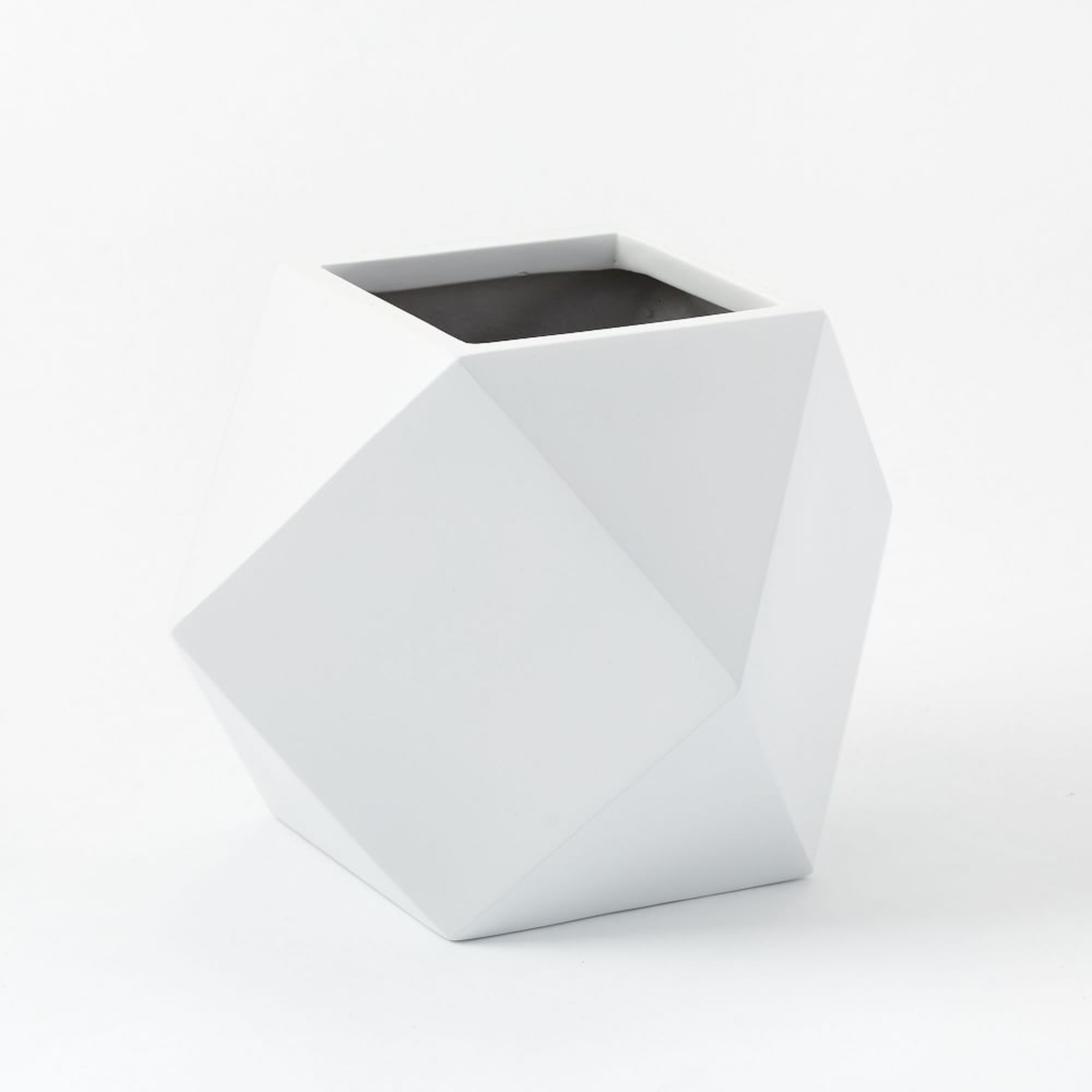 Faceted Modern Fiberstone Indoor/Outdoor Planter, Small, 12.5"W x 11"D x 10.5"H, White - West Elm