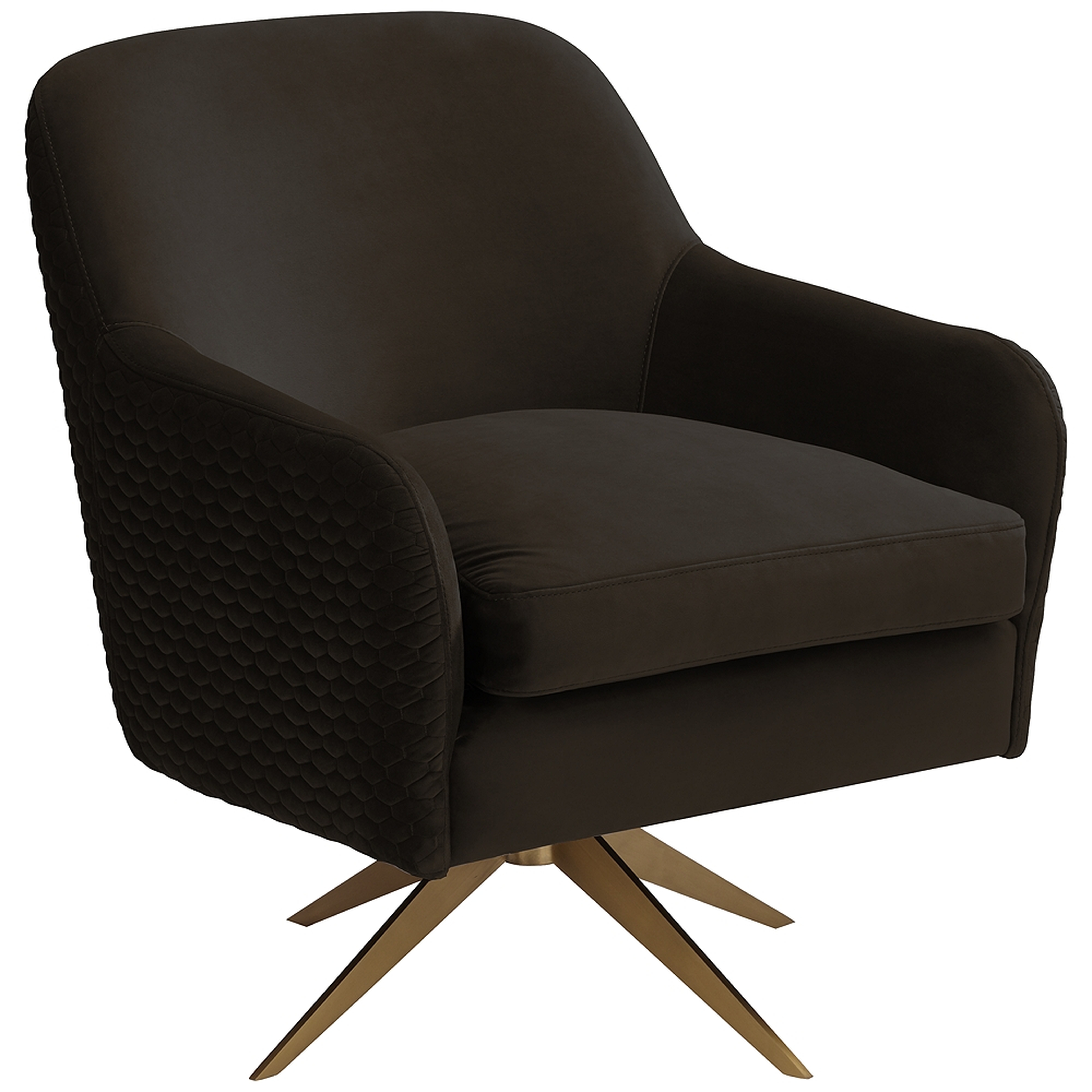 Ames Quilted Espresso Velvet Swivel Chair - Lamps Plus