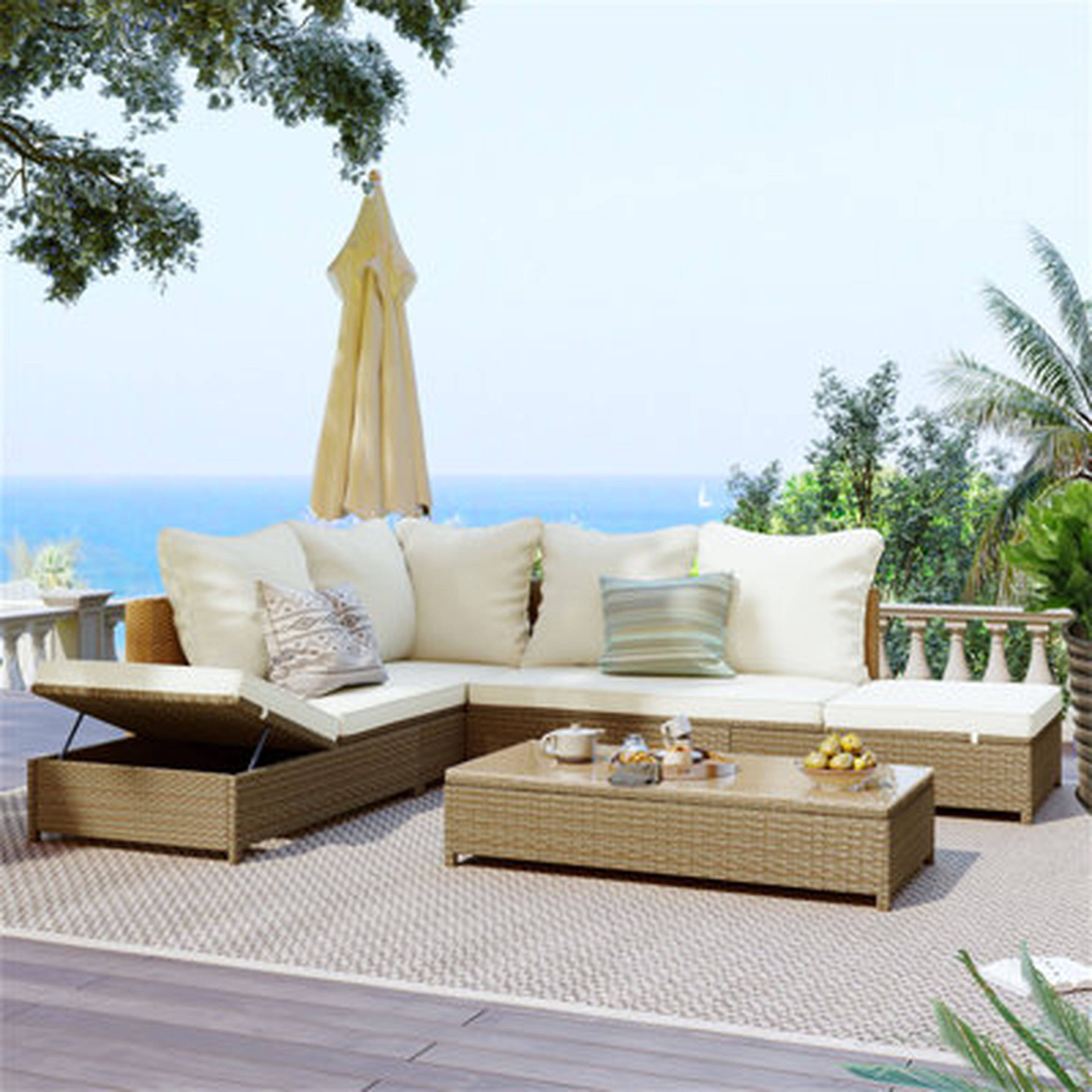 81.5'' Wide Outdoor Wicker Patio Sectional with Cushions - Wayfair