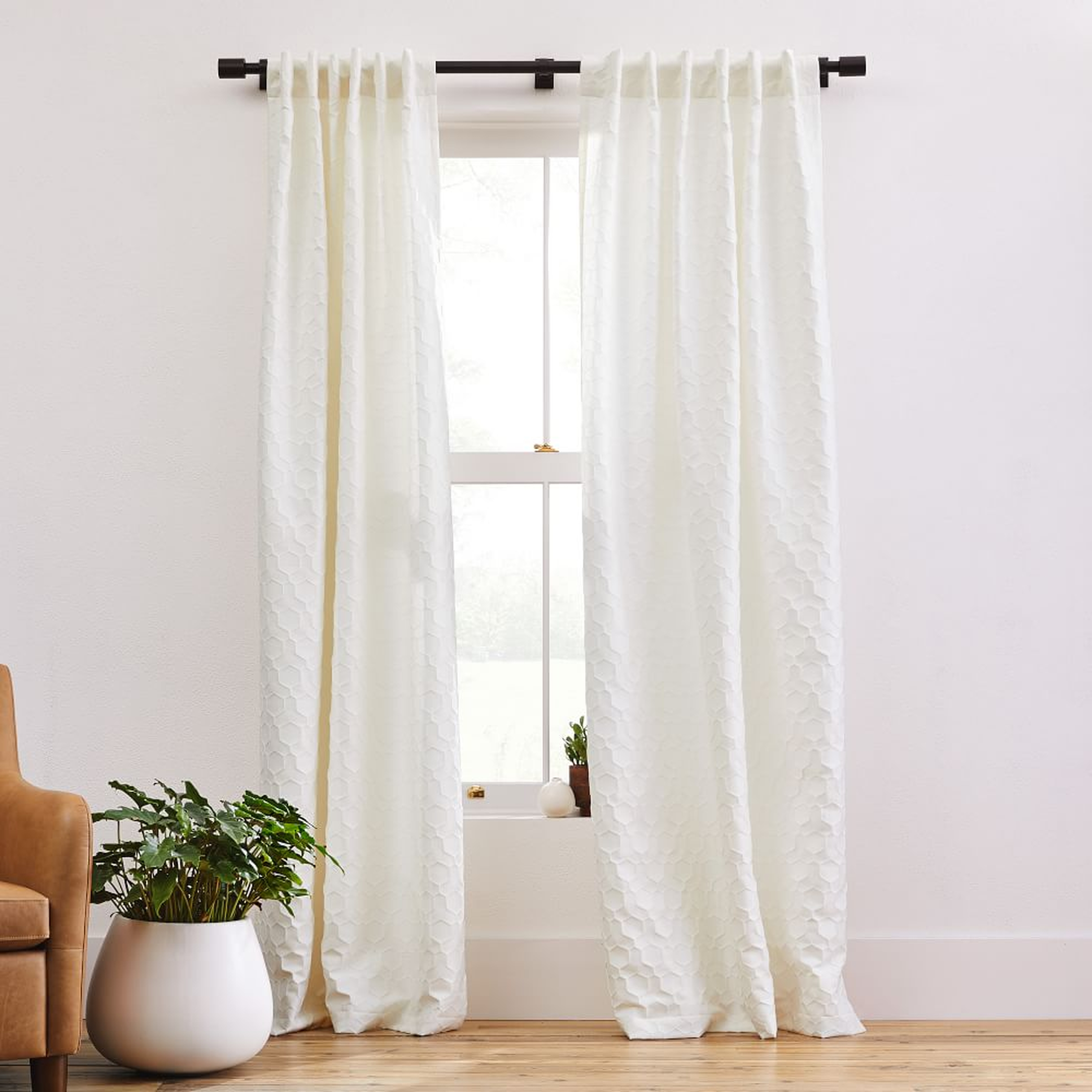 Honeycomb Jacquard Curtain, Pearl, 48"x84" - West Elm