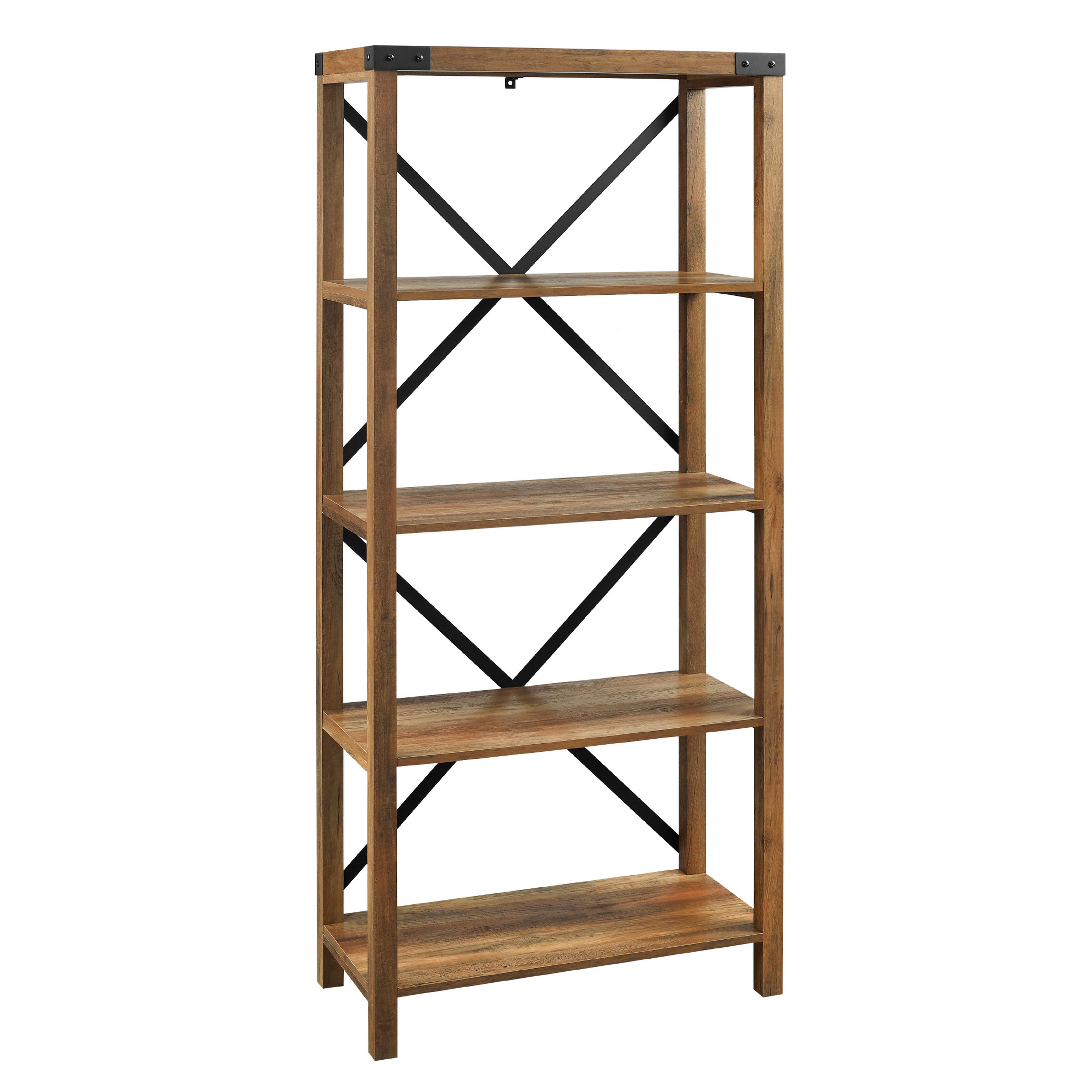 64" Farmhouse Metal X Bookshelf - Rustic Oak - Walker Edison