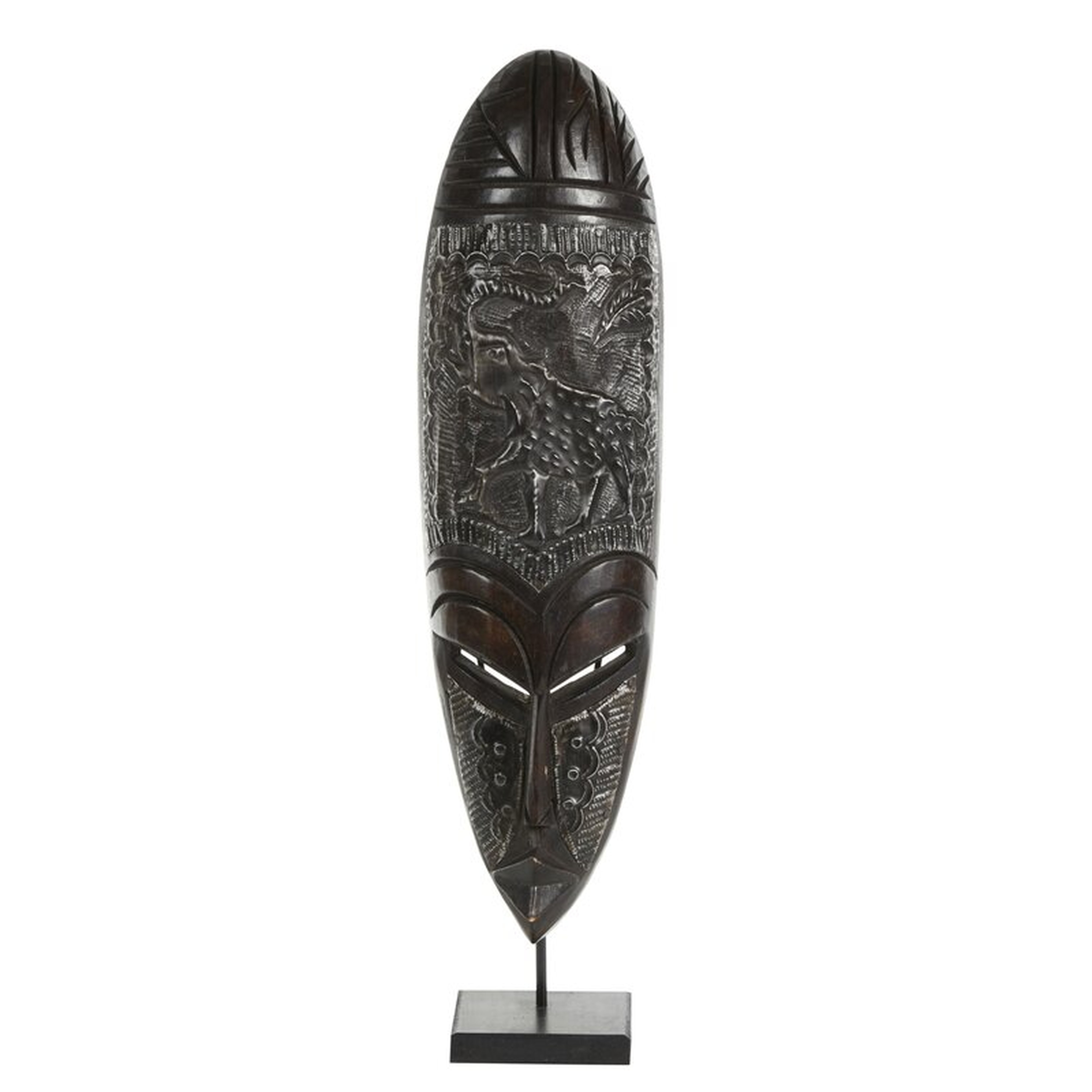 Cole & Grey Large Hand-Carved Baobab Wood & Aluminum Ashanti Mask On Stand - Perigold