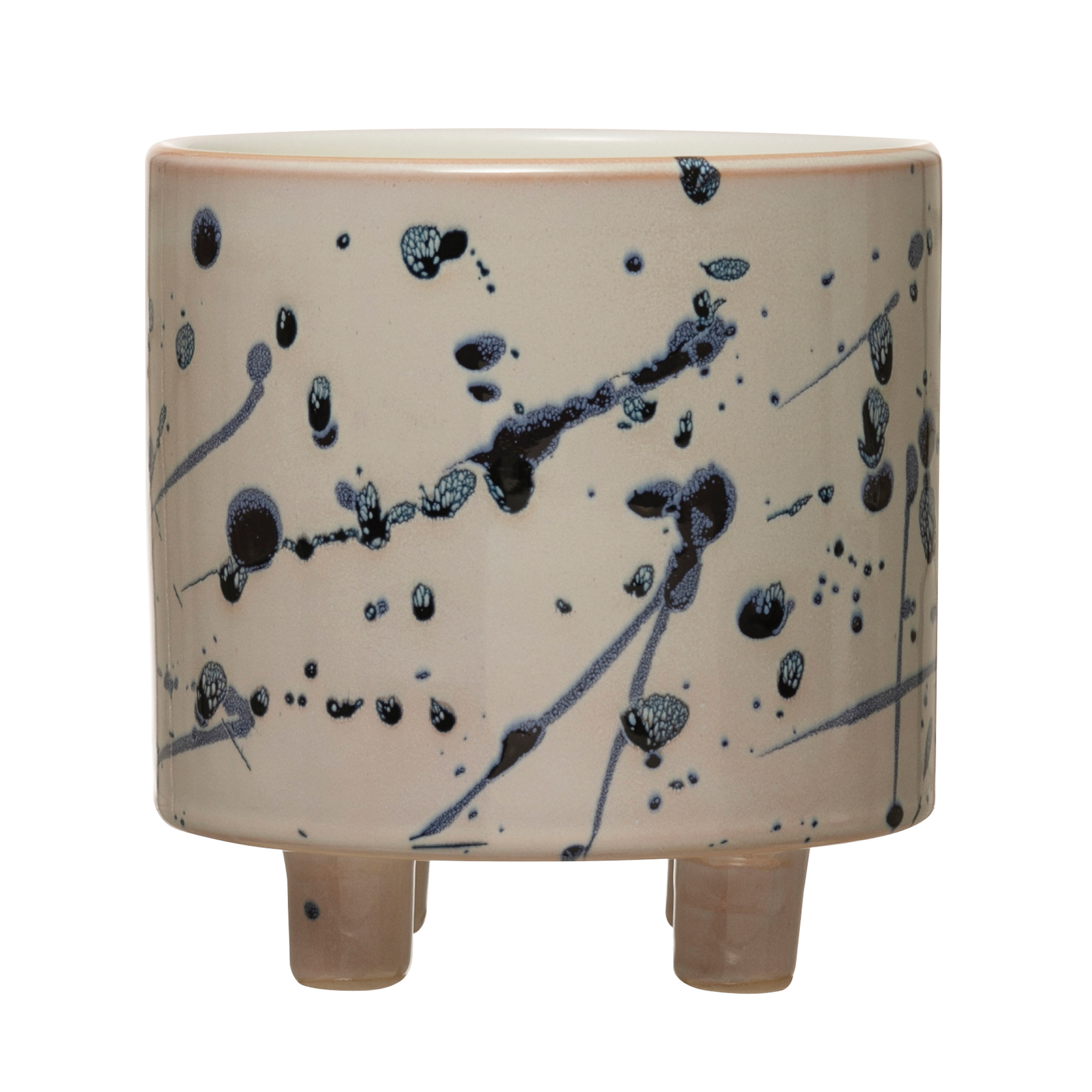 Stoneware Footed Planter with Splatter Design, White & Blue (Holds 5" Pot) - Creative Co-Op