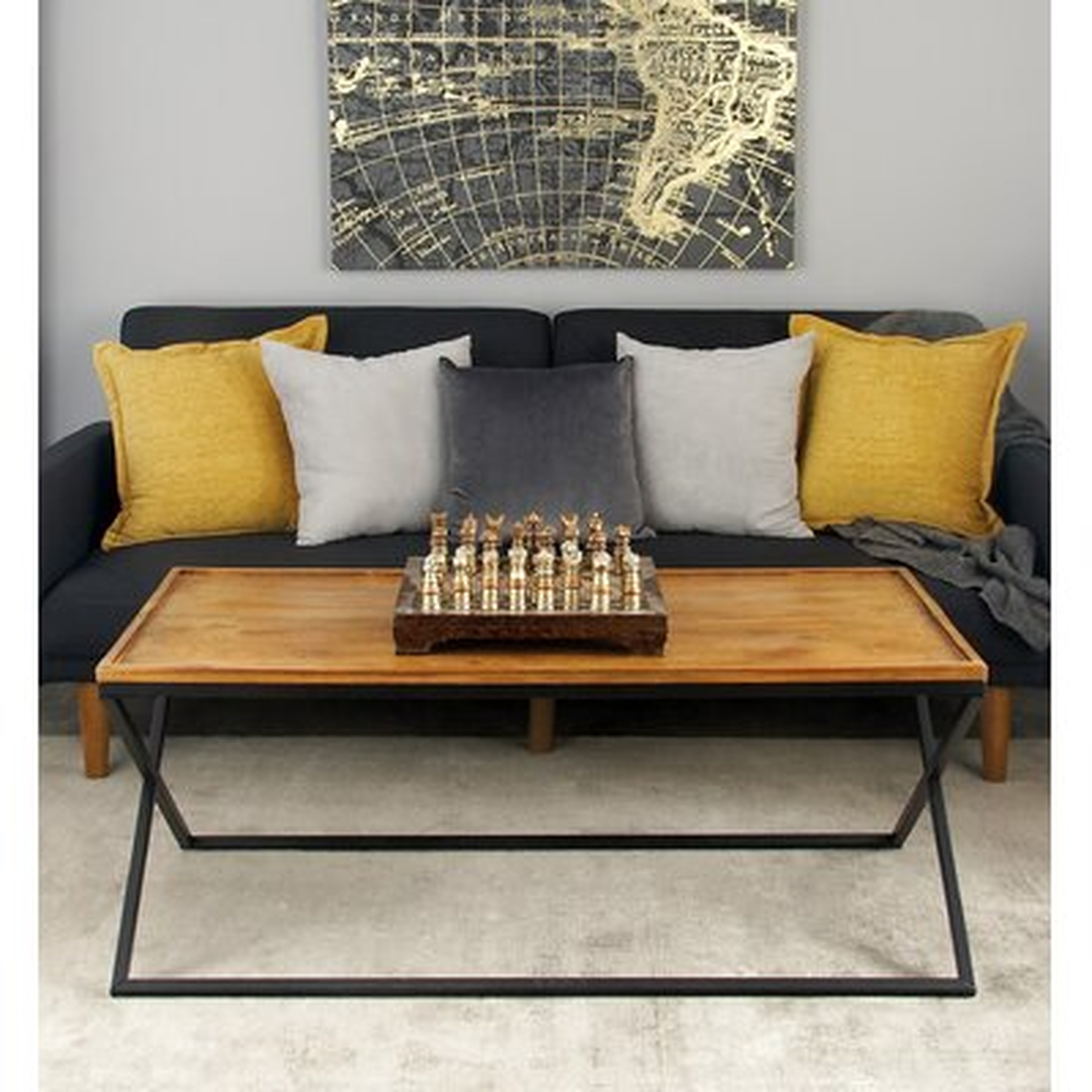 Villines Metal and Wood Coffee Table with Tray Top - Wayfair