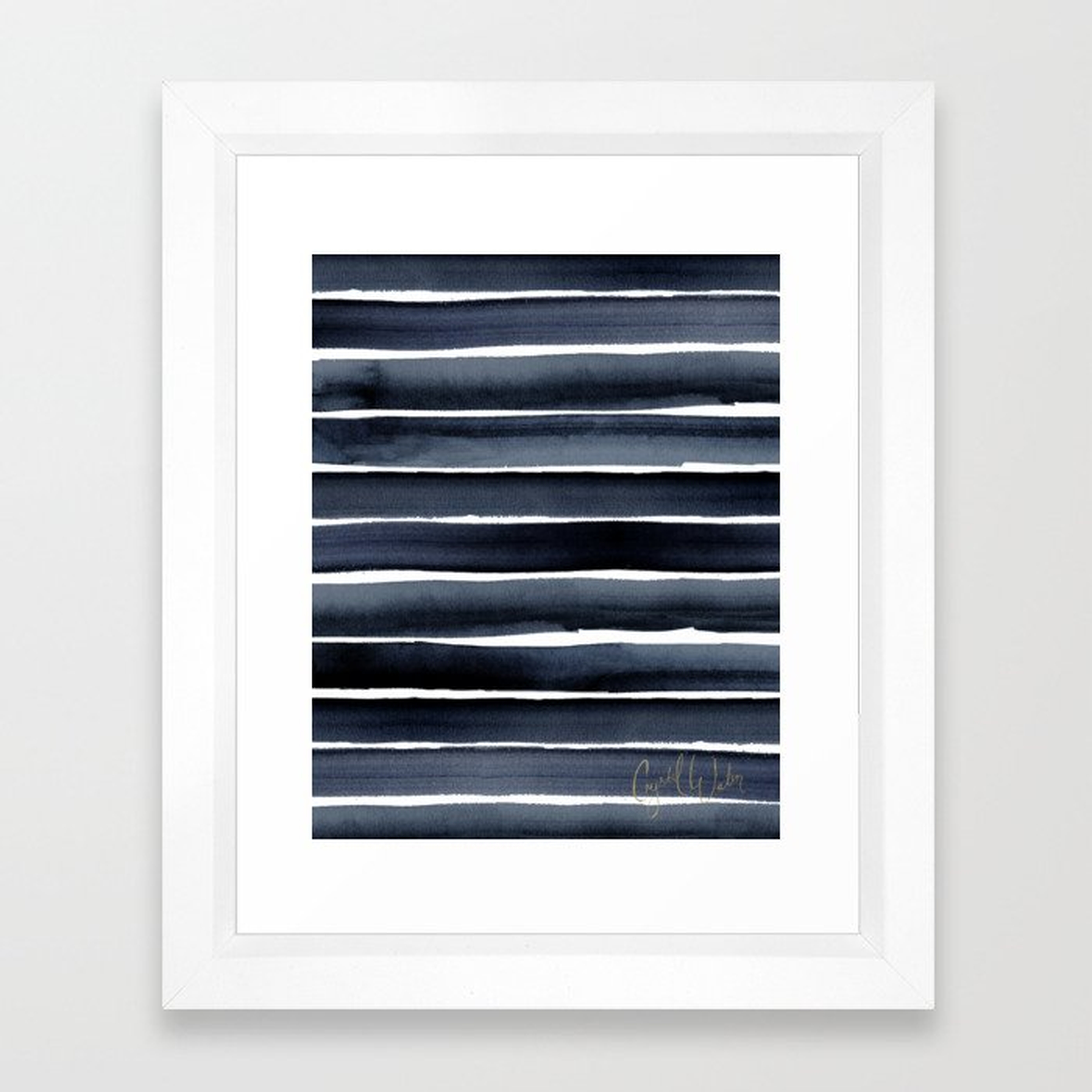 Navy Indigo Watercolor Stripe Framed Art Print by Crystal W Design - Vector White - X-Small-10x12 - Society6