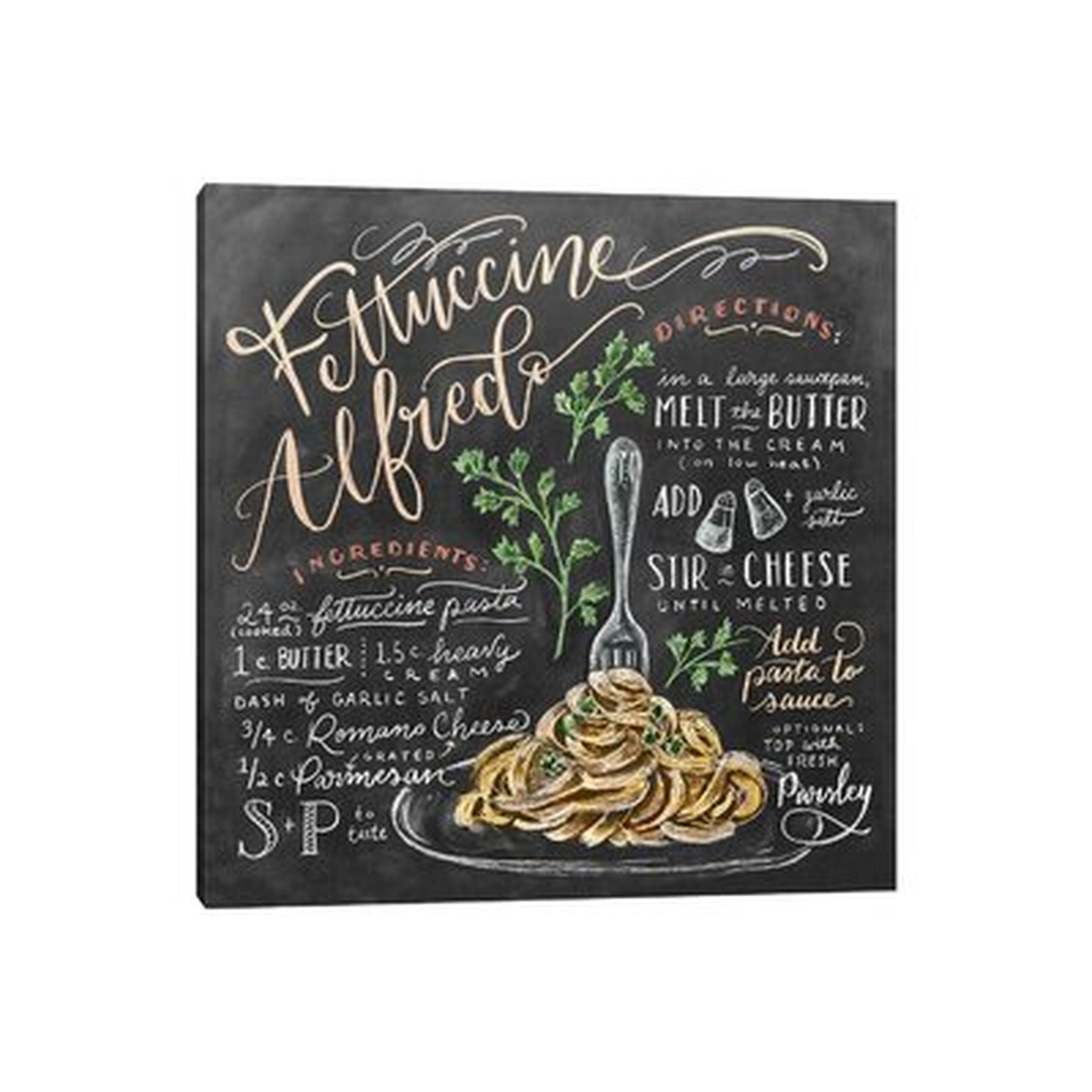 Fettuccine Alfredo Recipe by Lily & Val - Wrapped Canvas Print - Wayfair