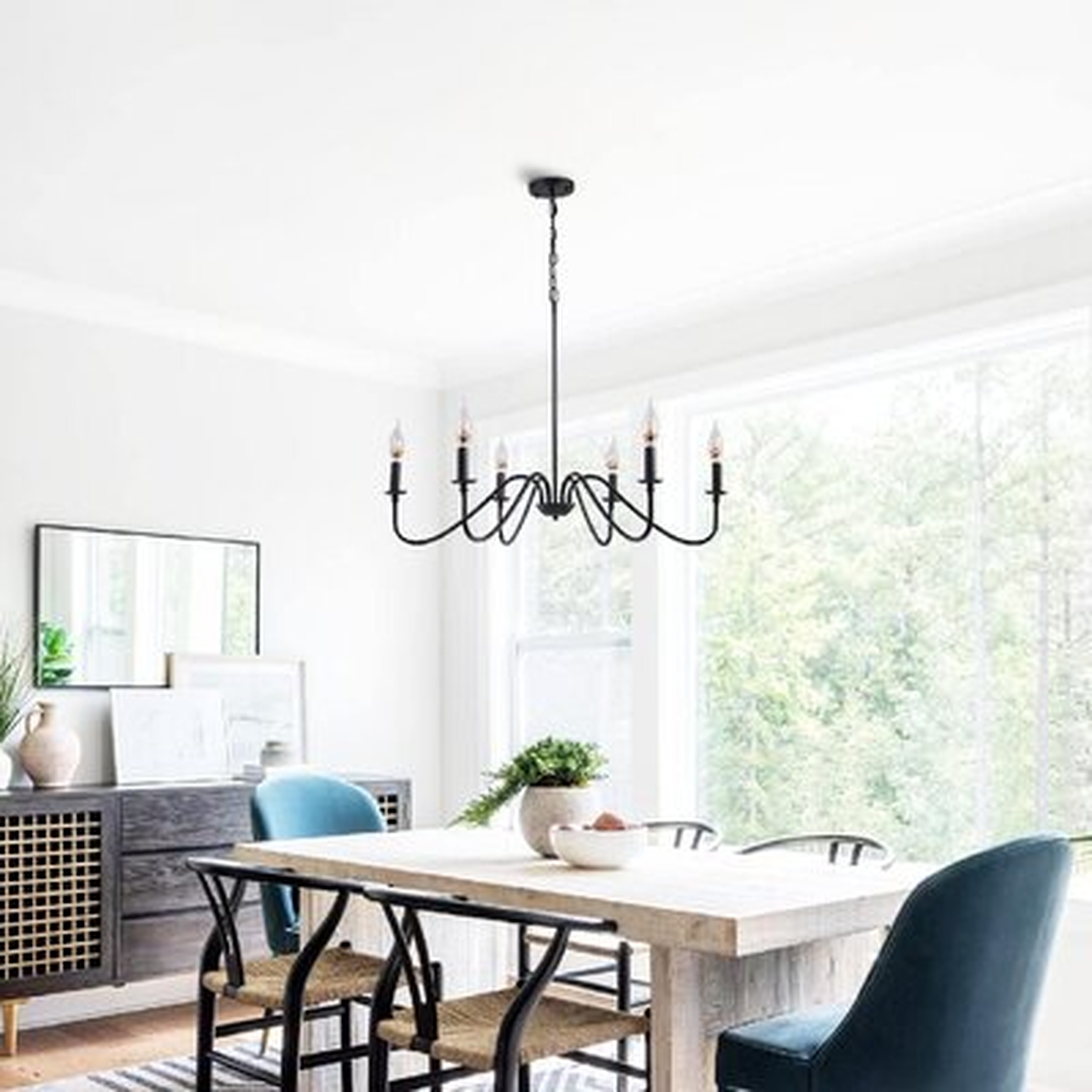 6-Light Candle Chandelier Light Fixture, Black Farmhouse Industrial Pendant Light Metal Ceiling Hanging Lighting Fixture For Living Room Dining Room Kitchen Island - Wayfair