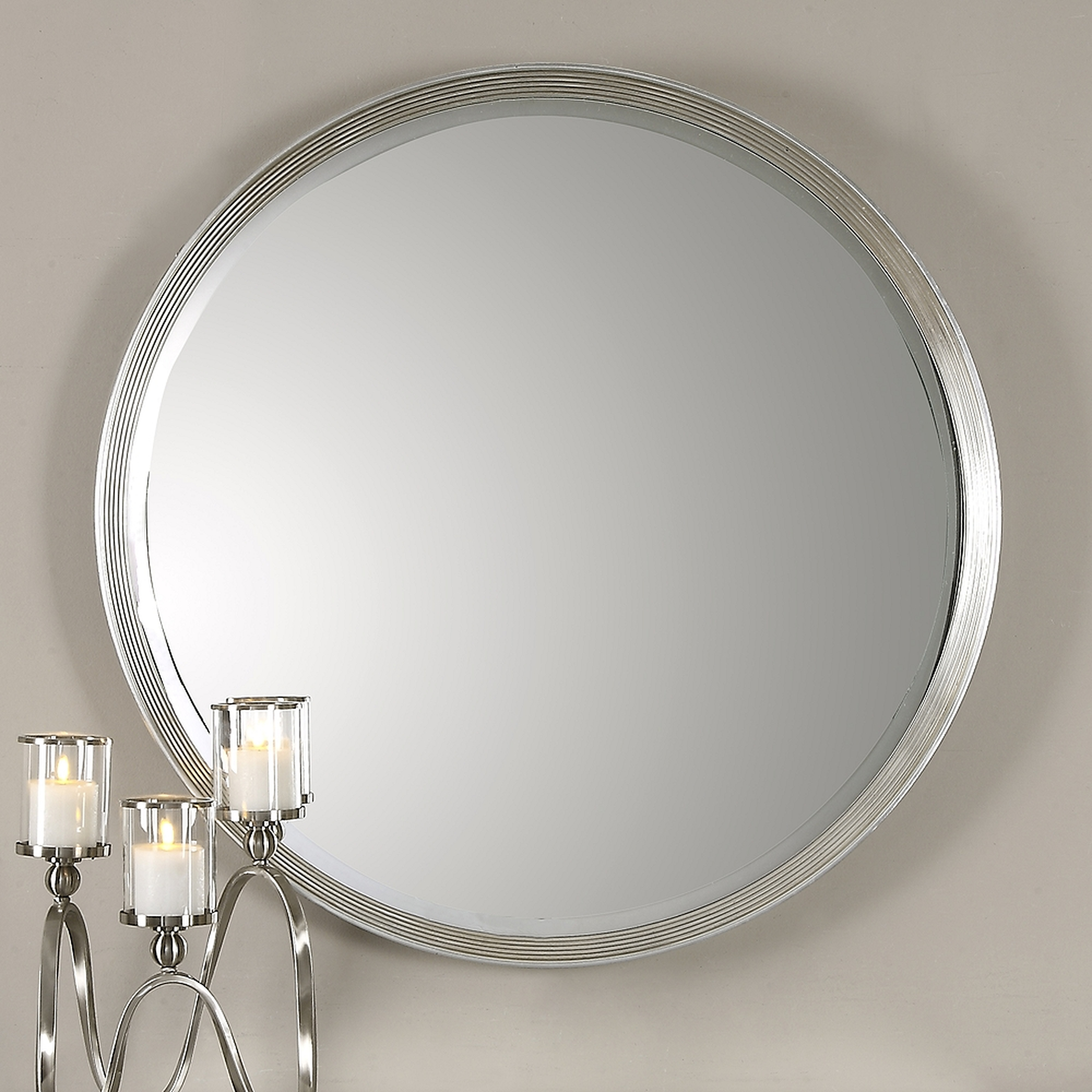 Serenza Silver Leaf 42" Round Oversized Wall Mirror - Style # 95W30 - Lamps Plus