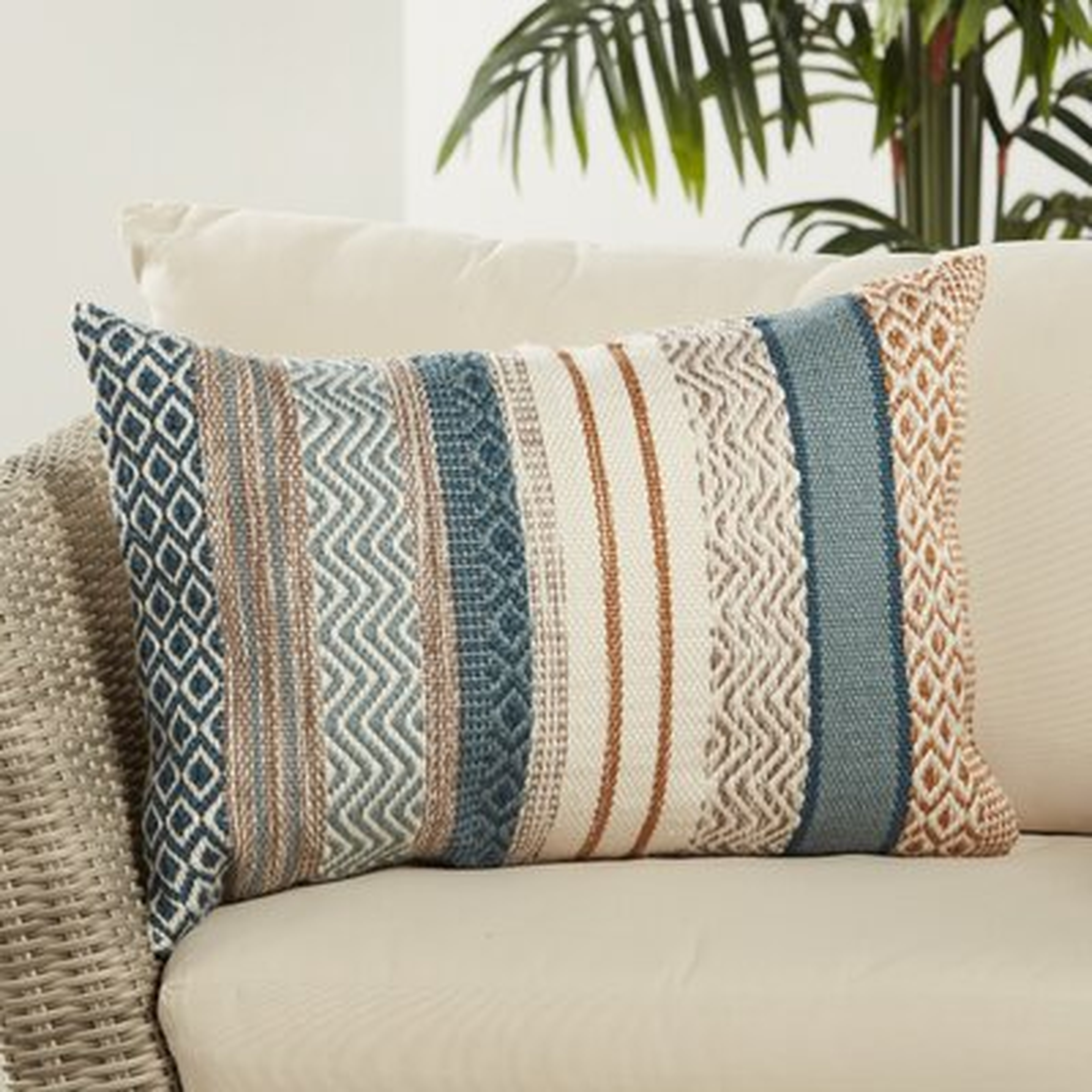 Rautha Geometric Blue/ Gold Indoor/ Outdoor Lumbar Pillow 16X24 Inch - Wayfair