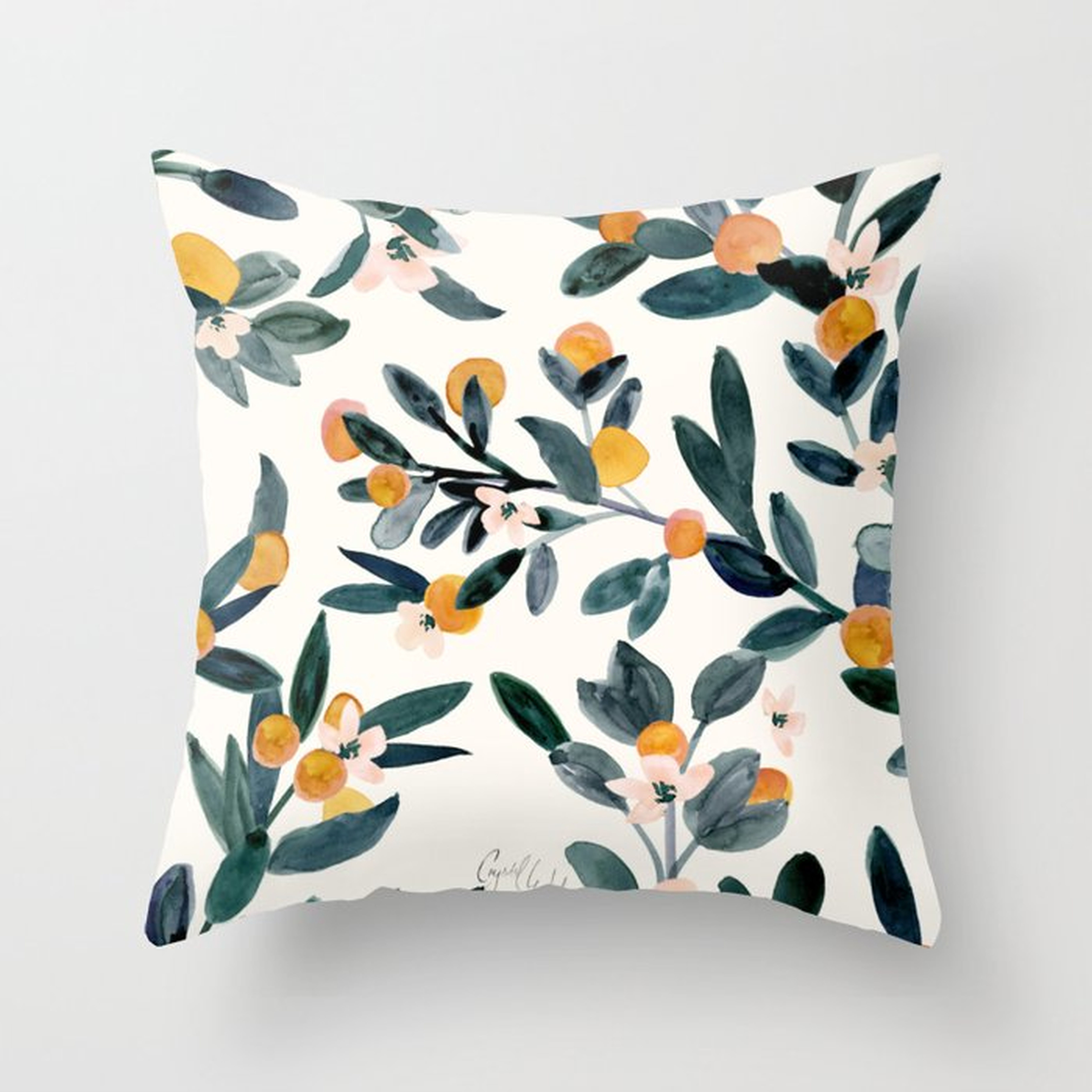 Clementine Sprigs Throw Pillow by Crystal W Design - Cover (20" x 20") With Pillow Insert - Outdoor Pillow - Society6