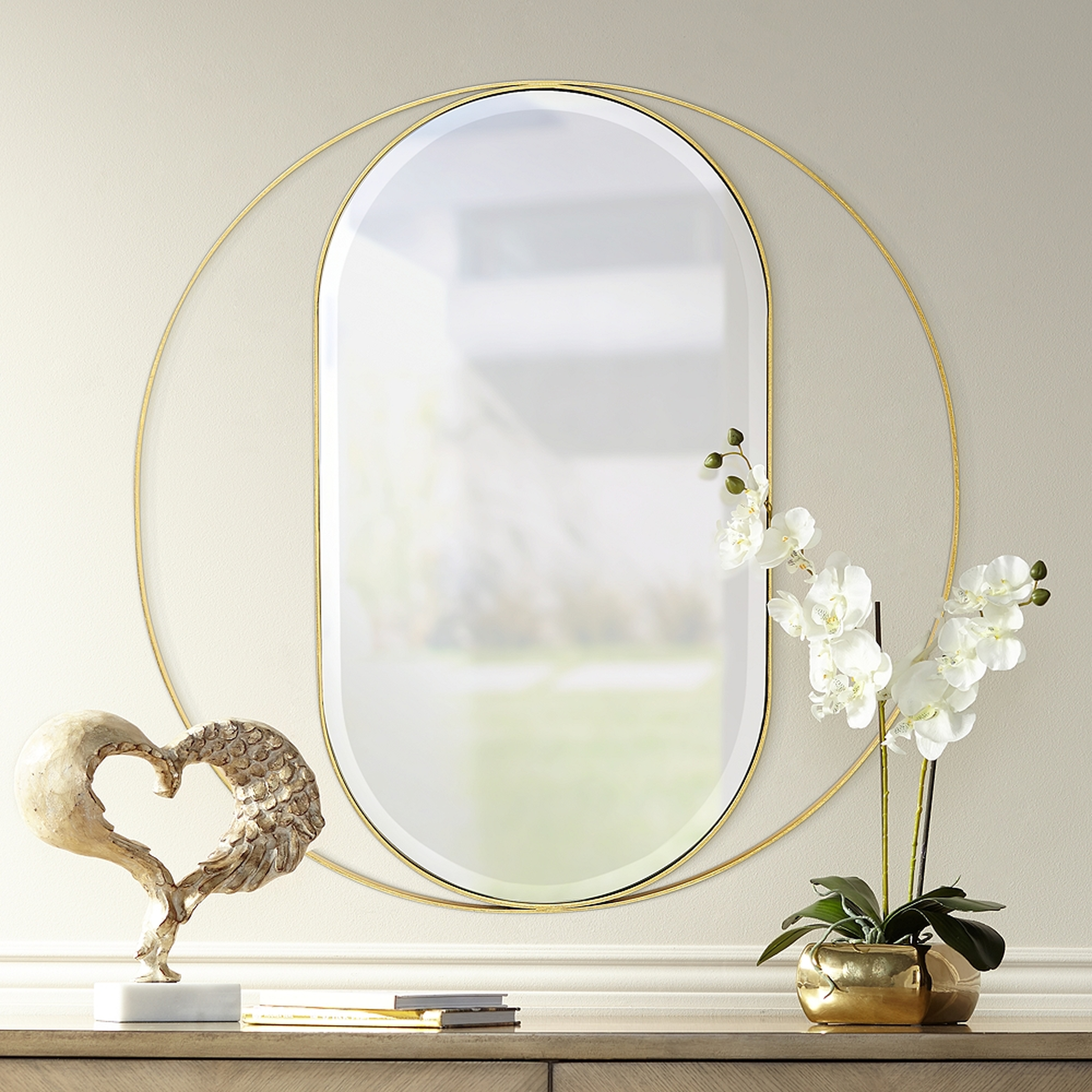 Maisha 33" Round Gold Frame Oval Wall Mirror - Style # 69X36 - Lamps Plus