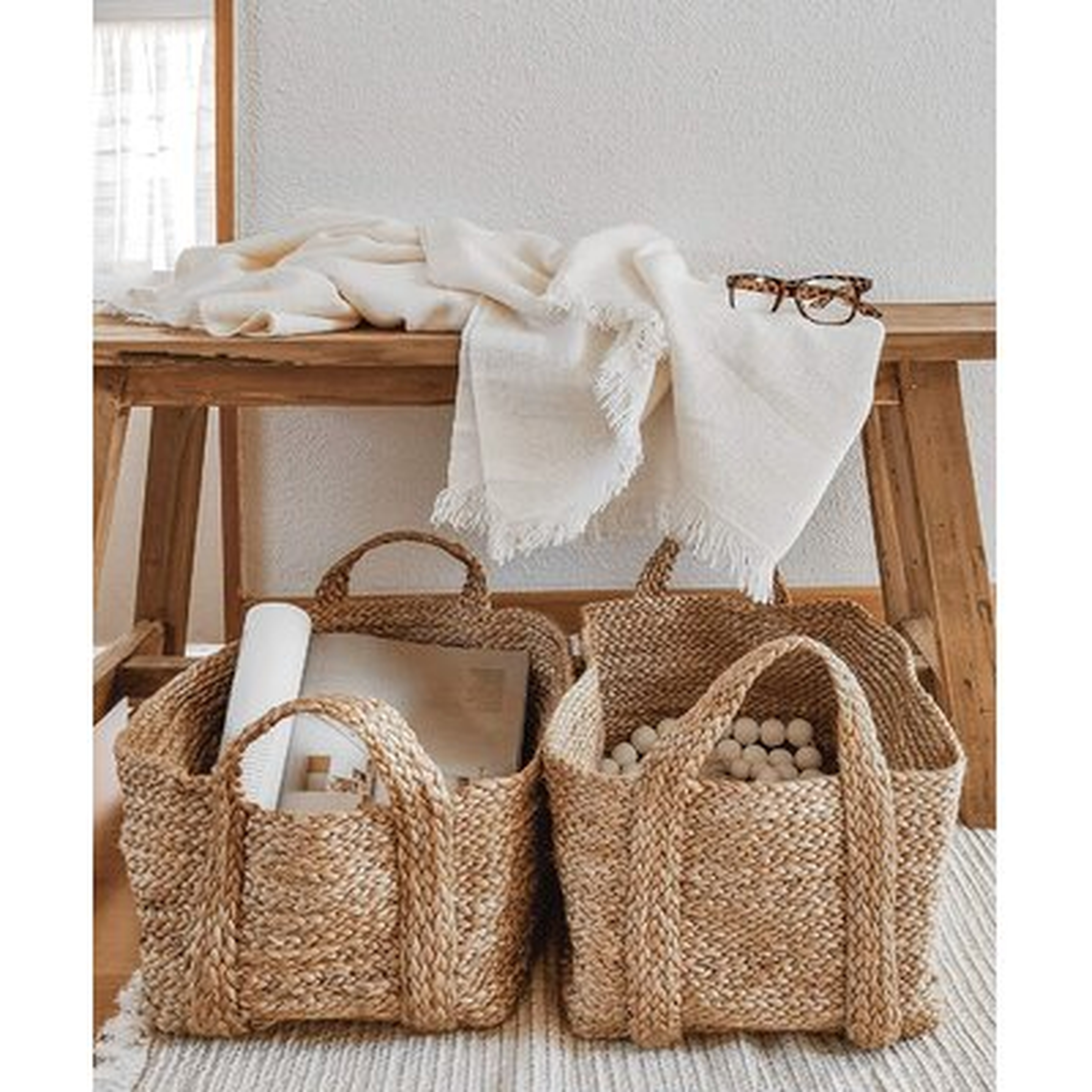 Woven Basket 100% Jute - 10?X 7?- Set Of 2- Storage Basket For Living Room, Toys, Storage, Towels Or Nursery - Wicker Baskets With Handles - Beautiful And Practical - Handmade Natural Bathroom Hampers - Wayfair