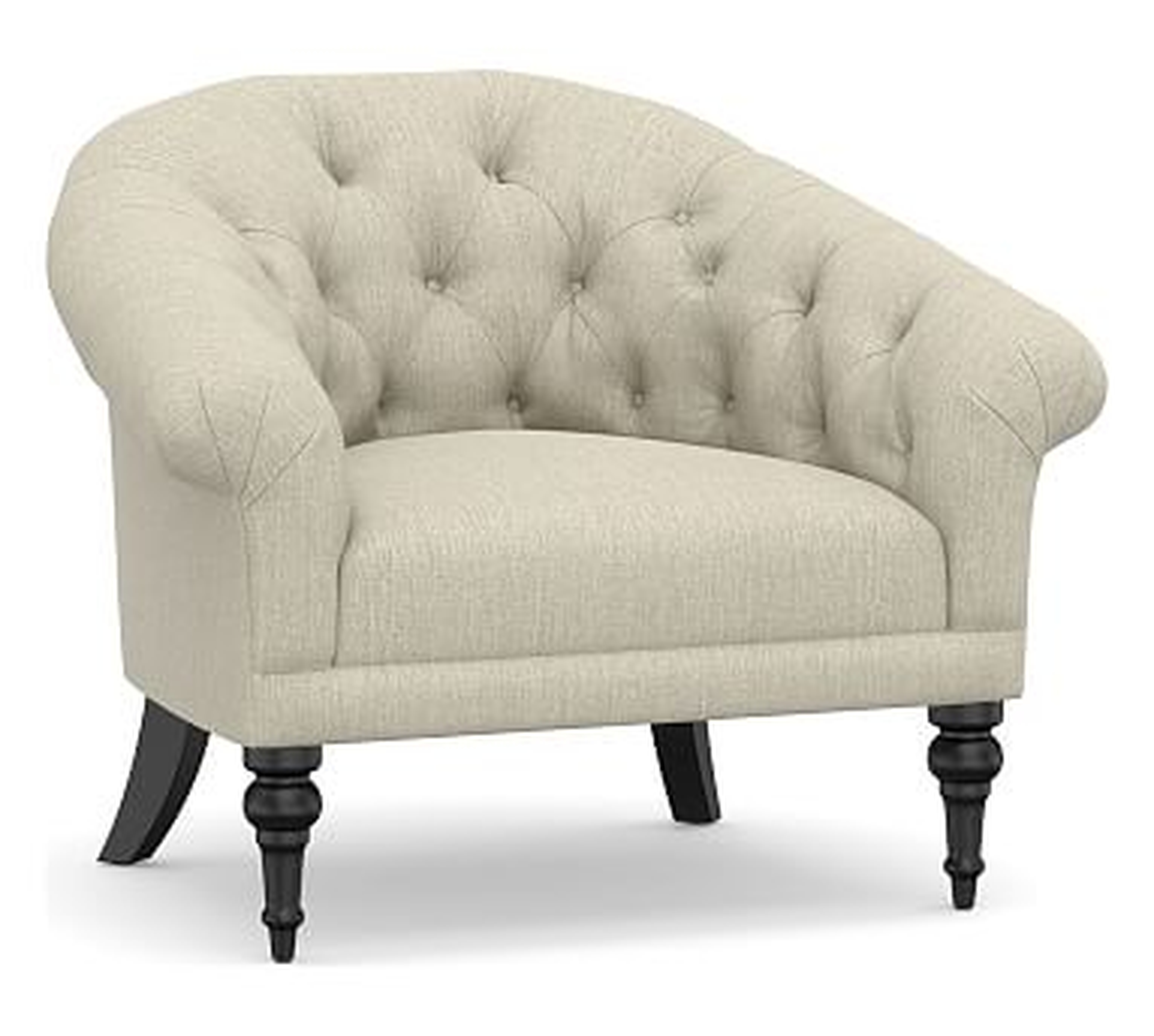 Adeline Upholstered Armchair, Polyester Wrapped Cushions, Chenille Basketweave Oatmeal - Pottery Barn