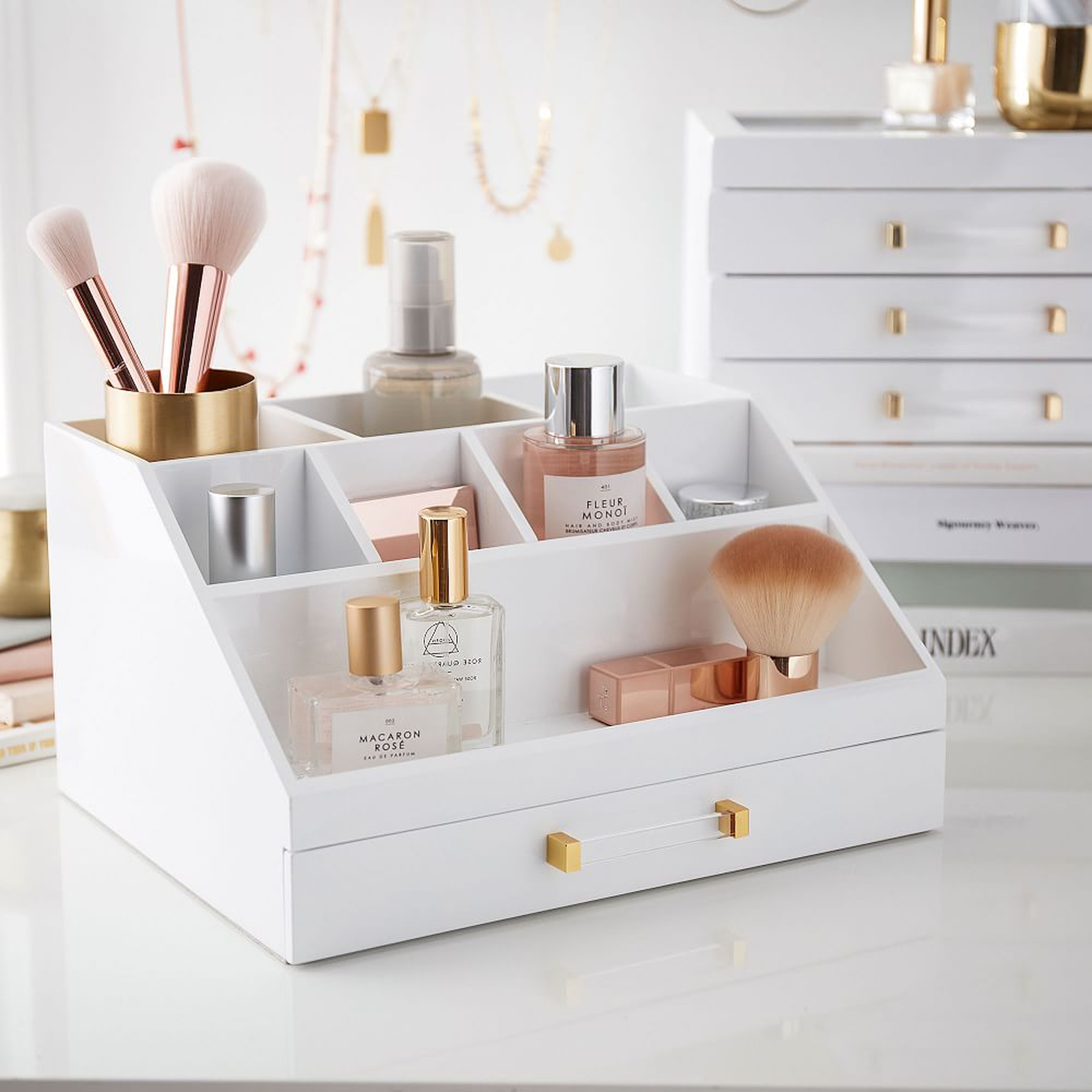 Elle Lacquer Makeup Organizer, White/Gold - Pottery Barn Teen