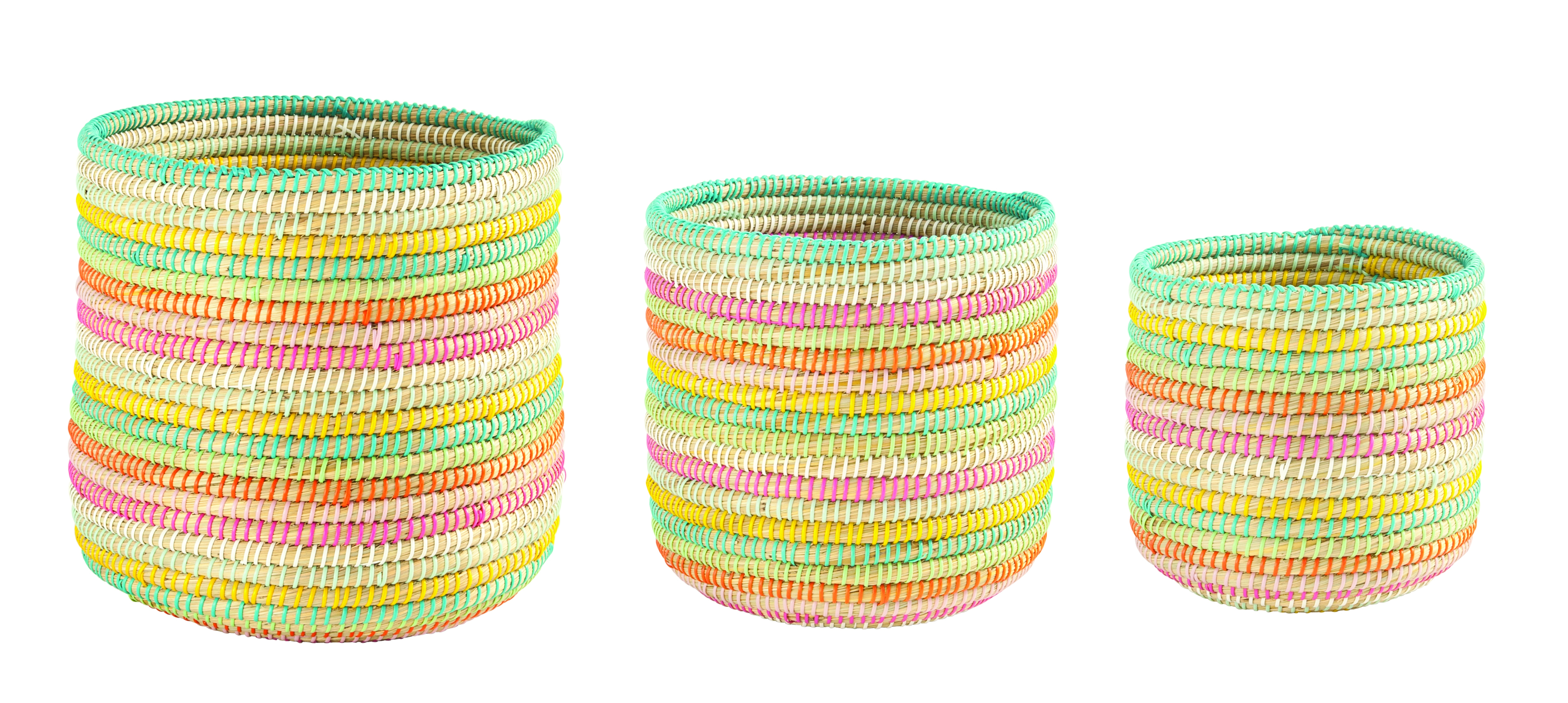 Handwoven Multicolor Grass Baskets (Set of 3 Sizes) - Nomad Home
