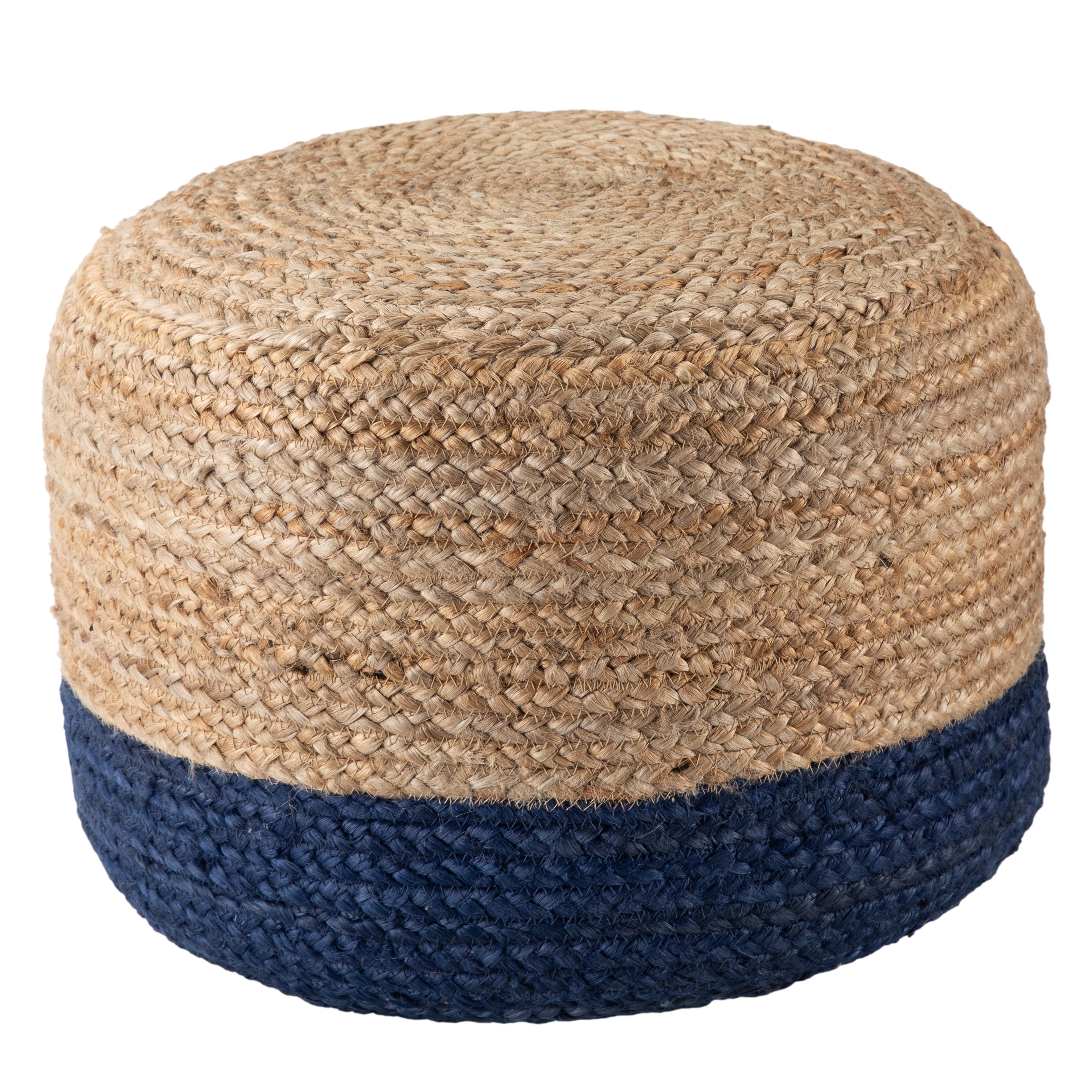 Oliana Ombre Cylinder Pouf,  Navy & Beige - Collective Weavers