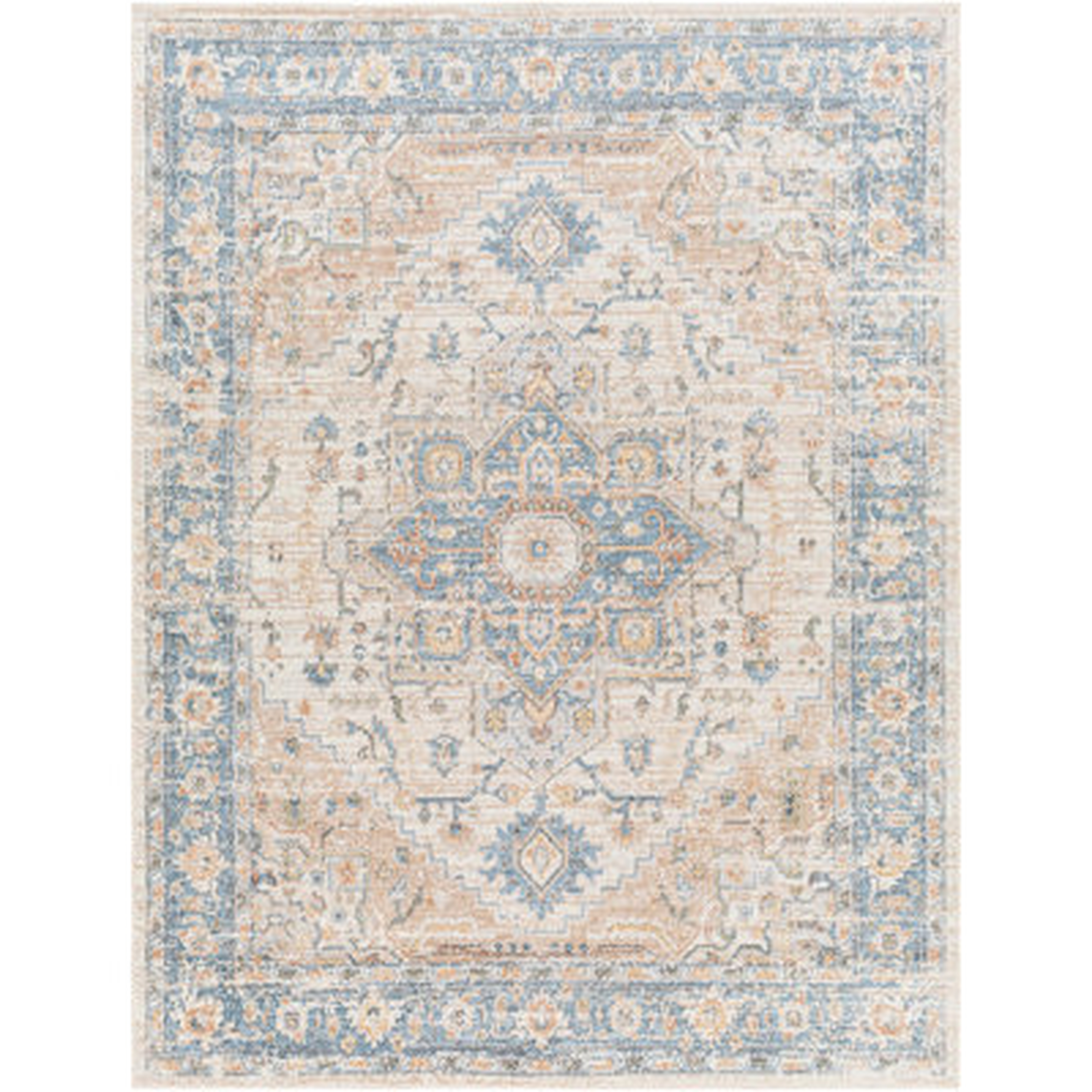 Ezri Oriental Medallion Washable Cream/Blue Area Rug - Wayfair