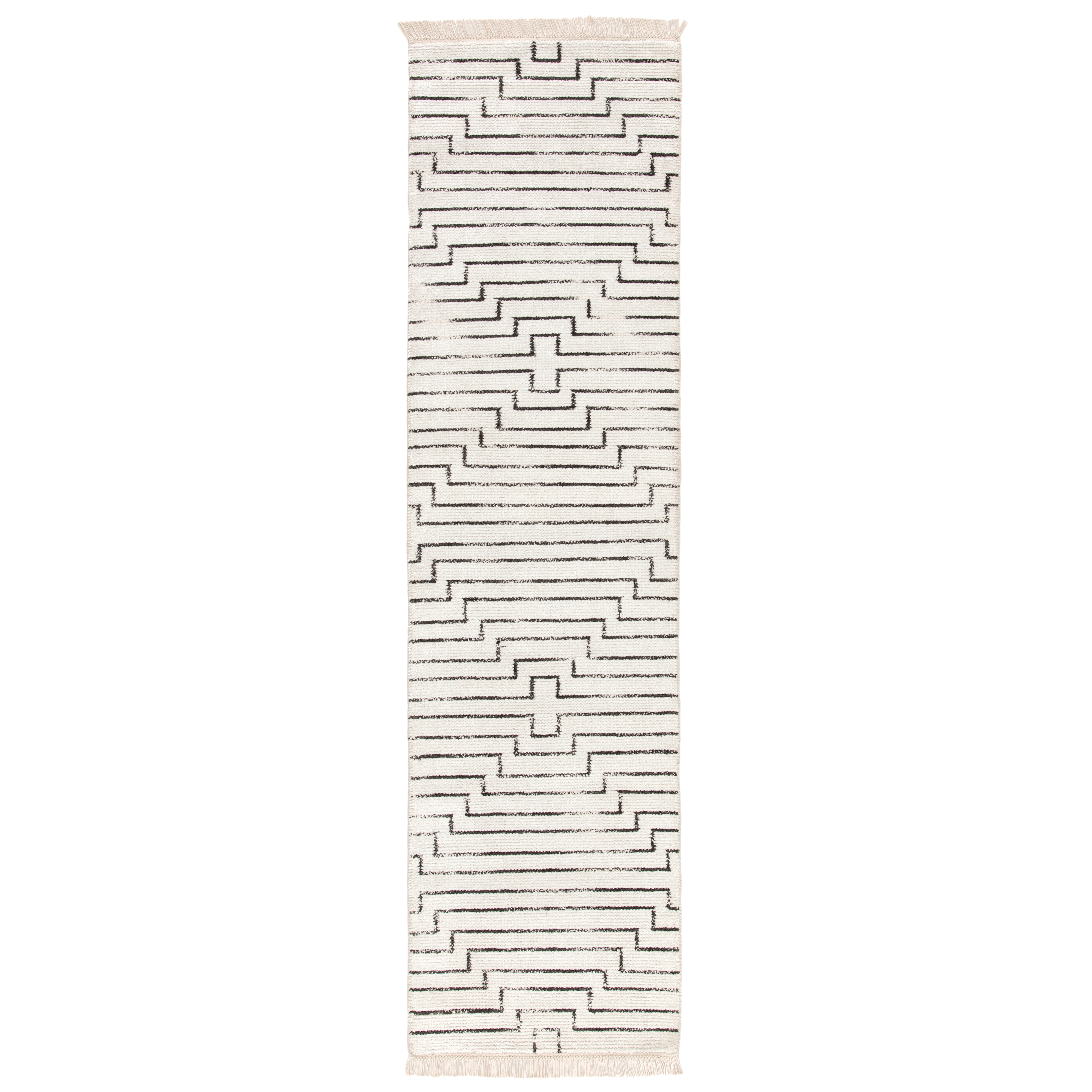 Alloy Handmade Geometric White/ Black Runner Rug  (2'6"X12') - Collective Weavers