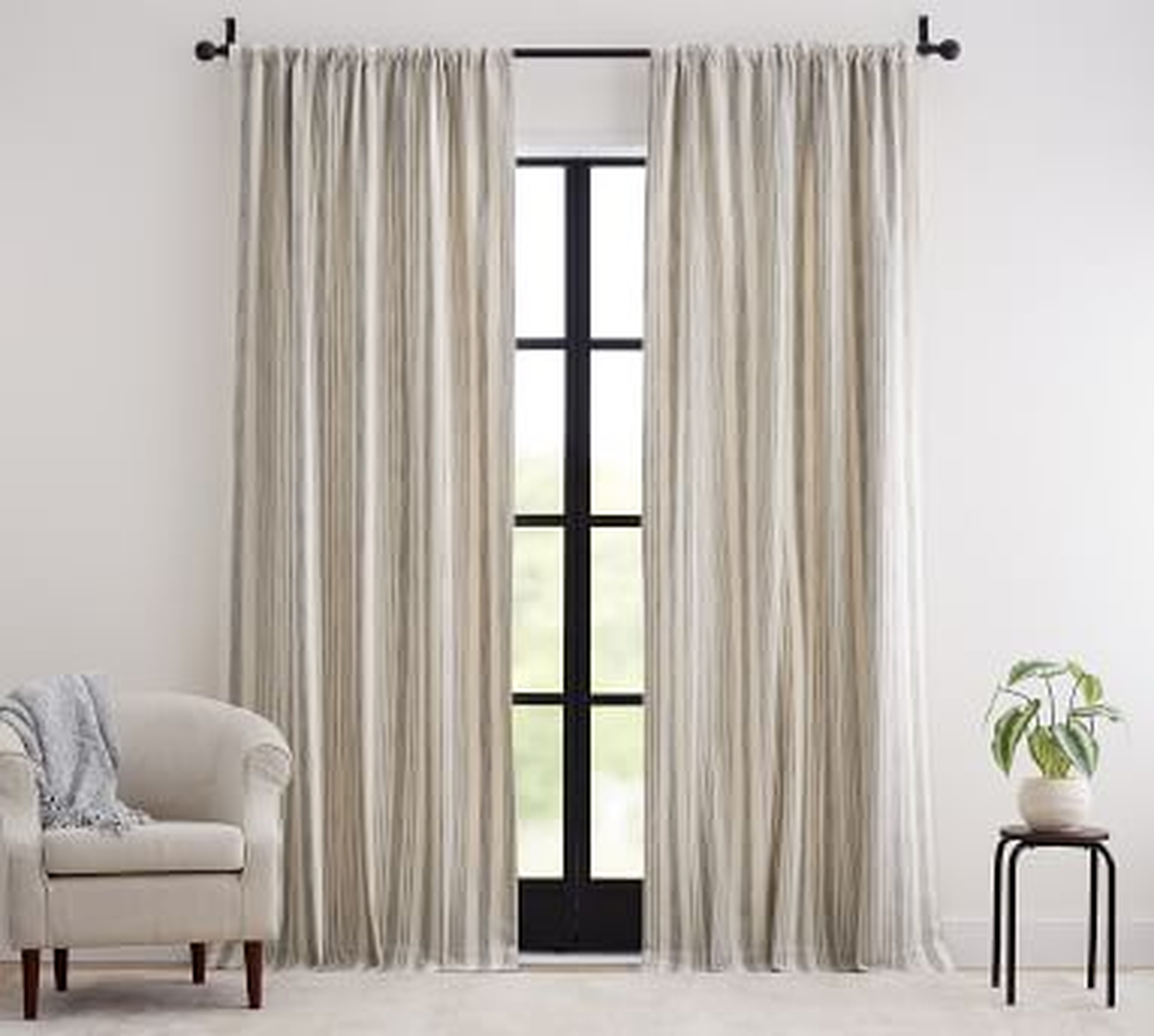 Hawthorn Striped Cotton Curtain, 50 x 84", Charcoal - Pottery Barn