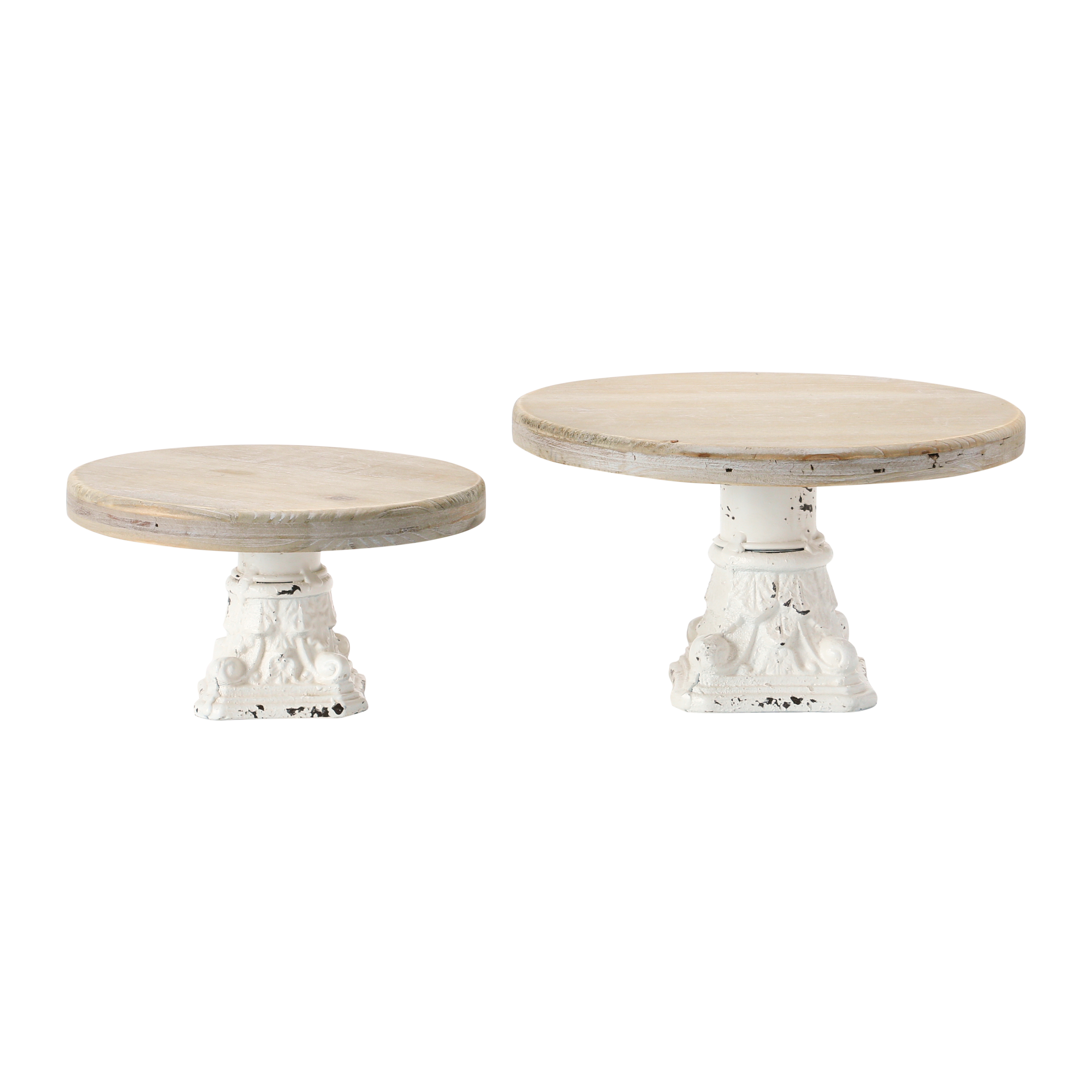 Decorative Wood & Metal Pedestals, Distressed White & Natural, Set of 2 - Creative Co-Op