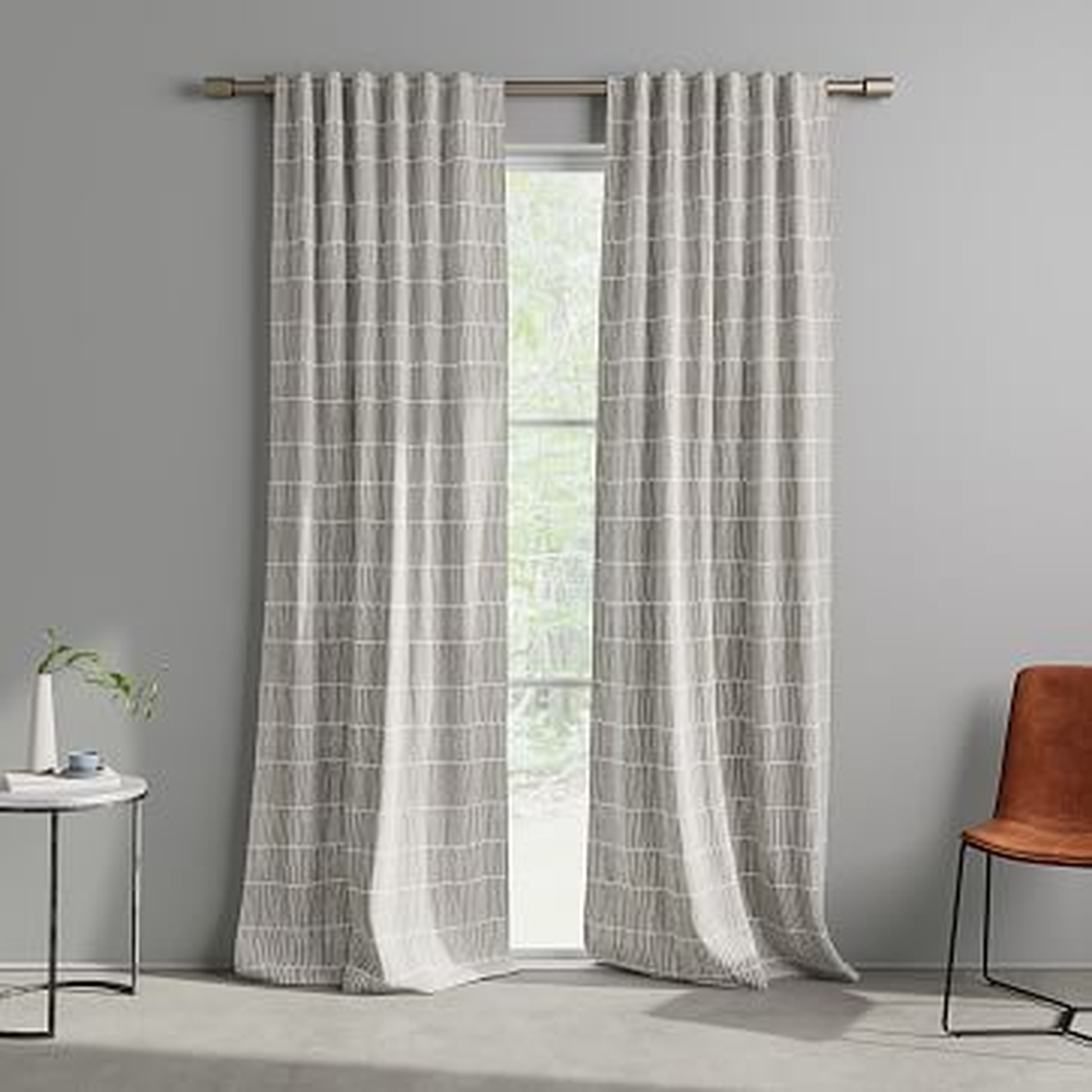 Line Lattice Curtain, Stone Gray, Set of 2, 48" x 108" - West Elm