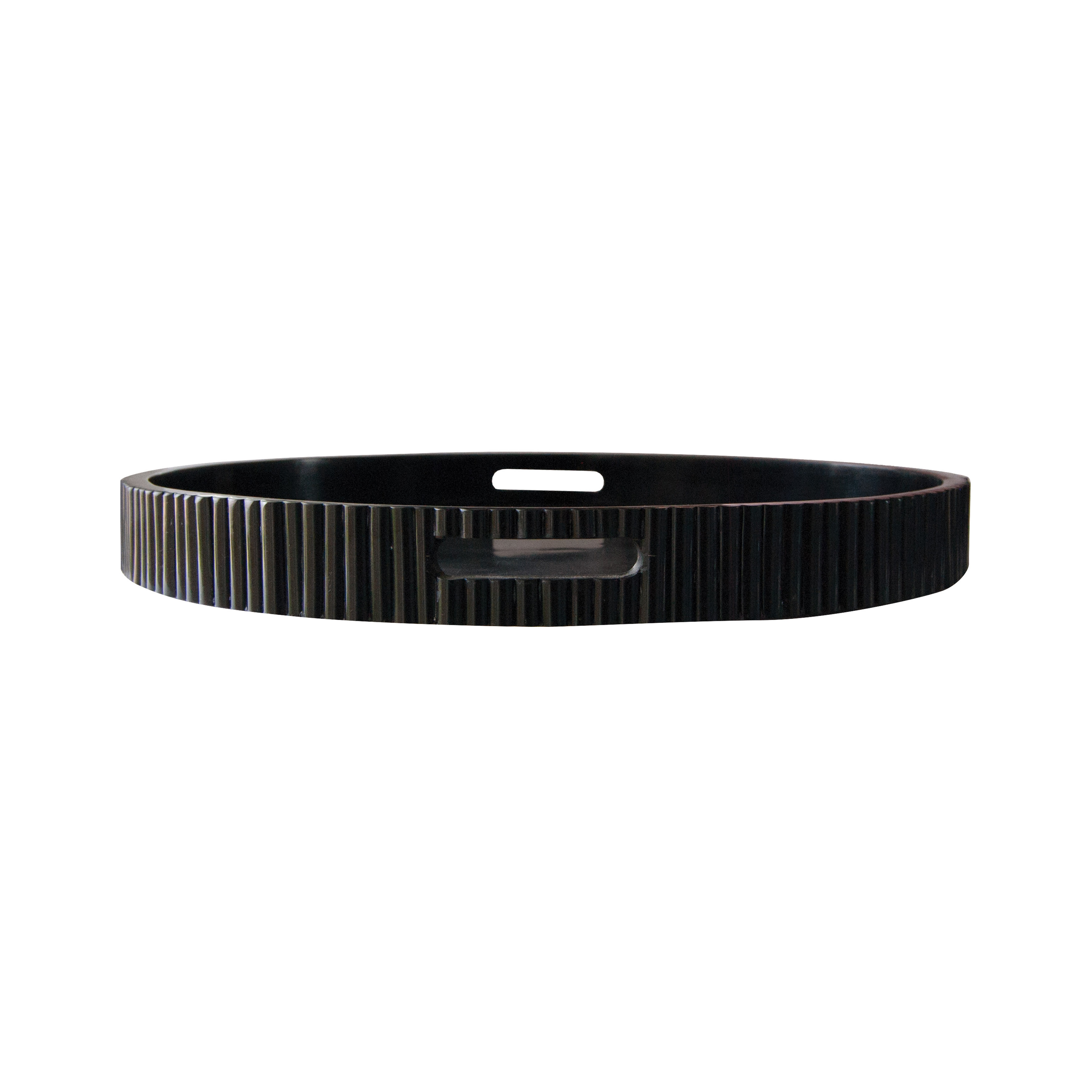 Resin Pleated Tray with Handles, Black - Creative Co-Op