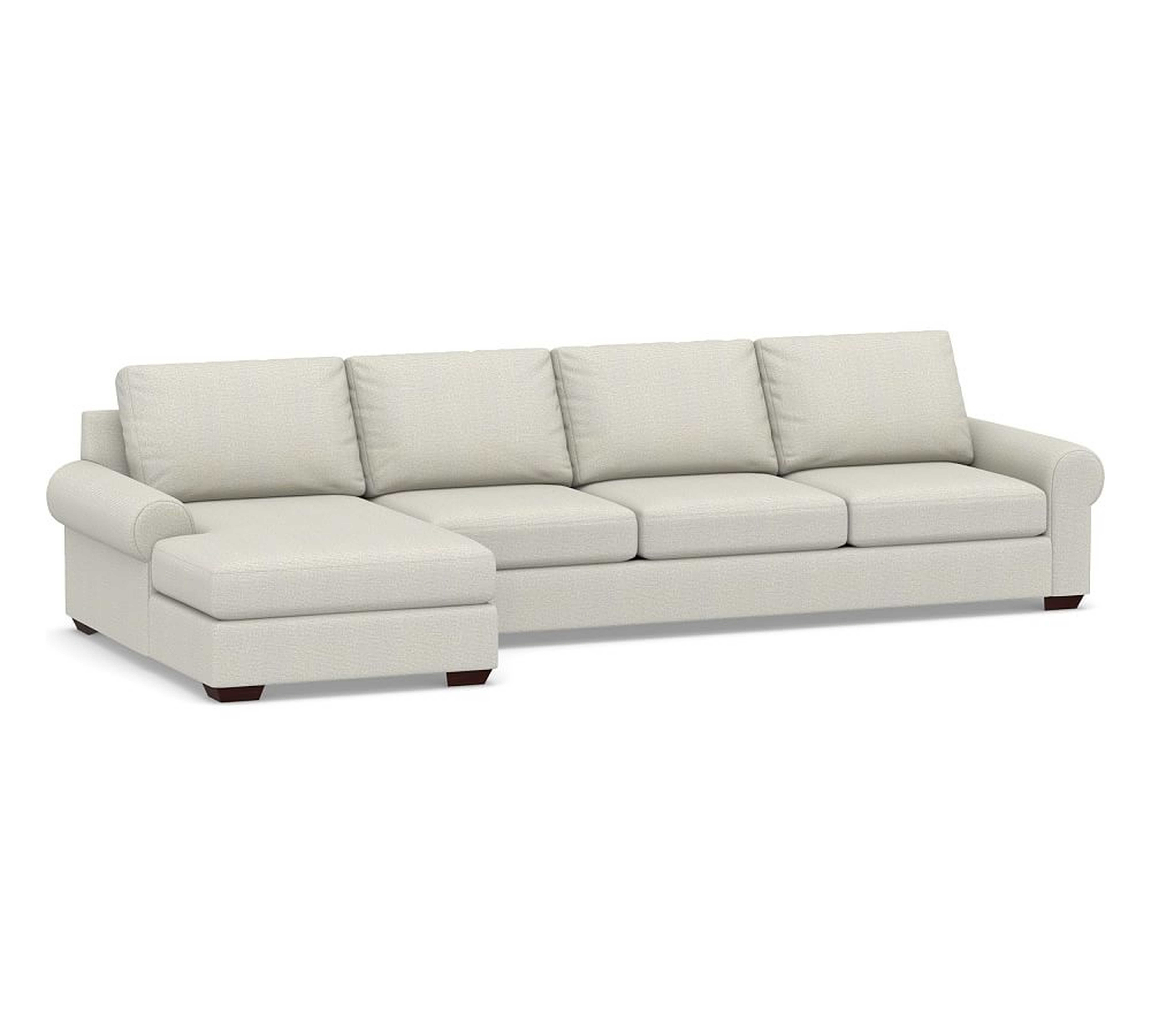 Big Sur Roll Arm Upholstered Right Arm Grand Sofa with Chaise Sectional, Down Blend Wrapped Cushions, Performance Heathered Basketweave Dove - Pottery Barn