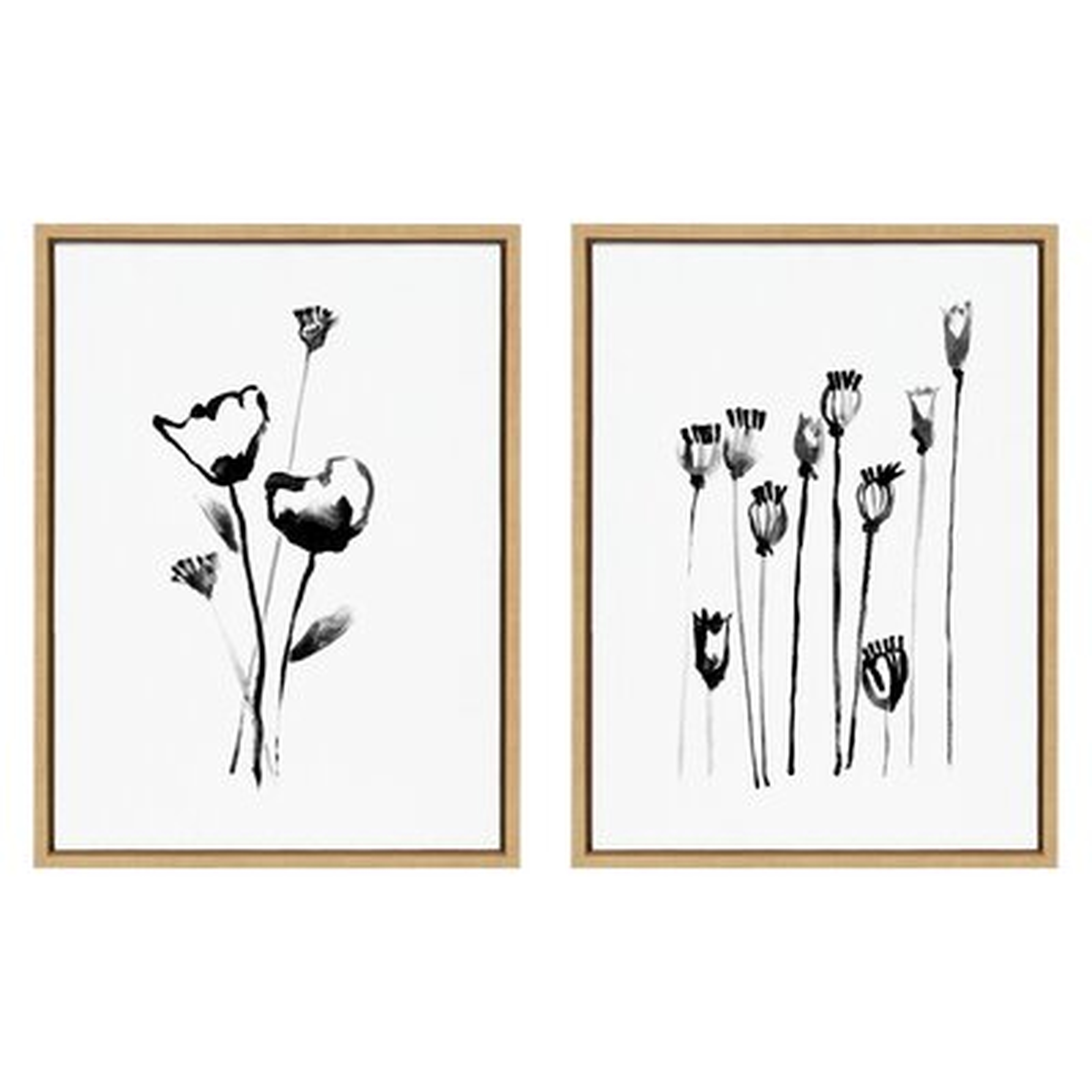'Black and White Wildflowers and Seedpods' by Teju Reval - Floater Frame Painting Print on Canvas - Wayfair