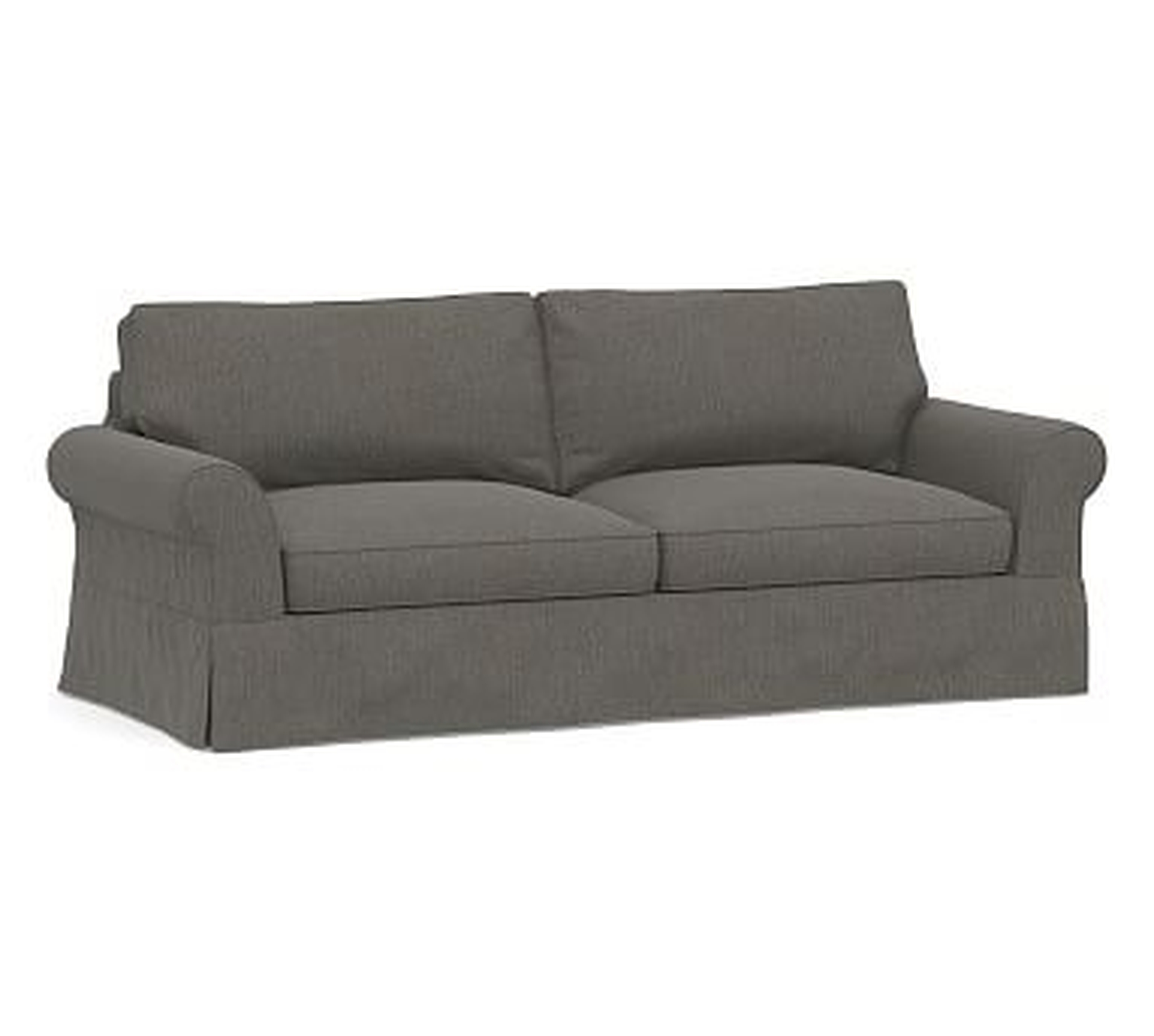 PB Comfort Roll Arm Slipcovered Sleeper Sofa 2x2, Box Edge Memory Foam Cushions, Chenille Basketweave Charcoal - Pottery Barn