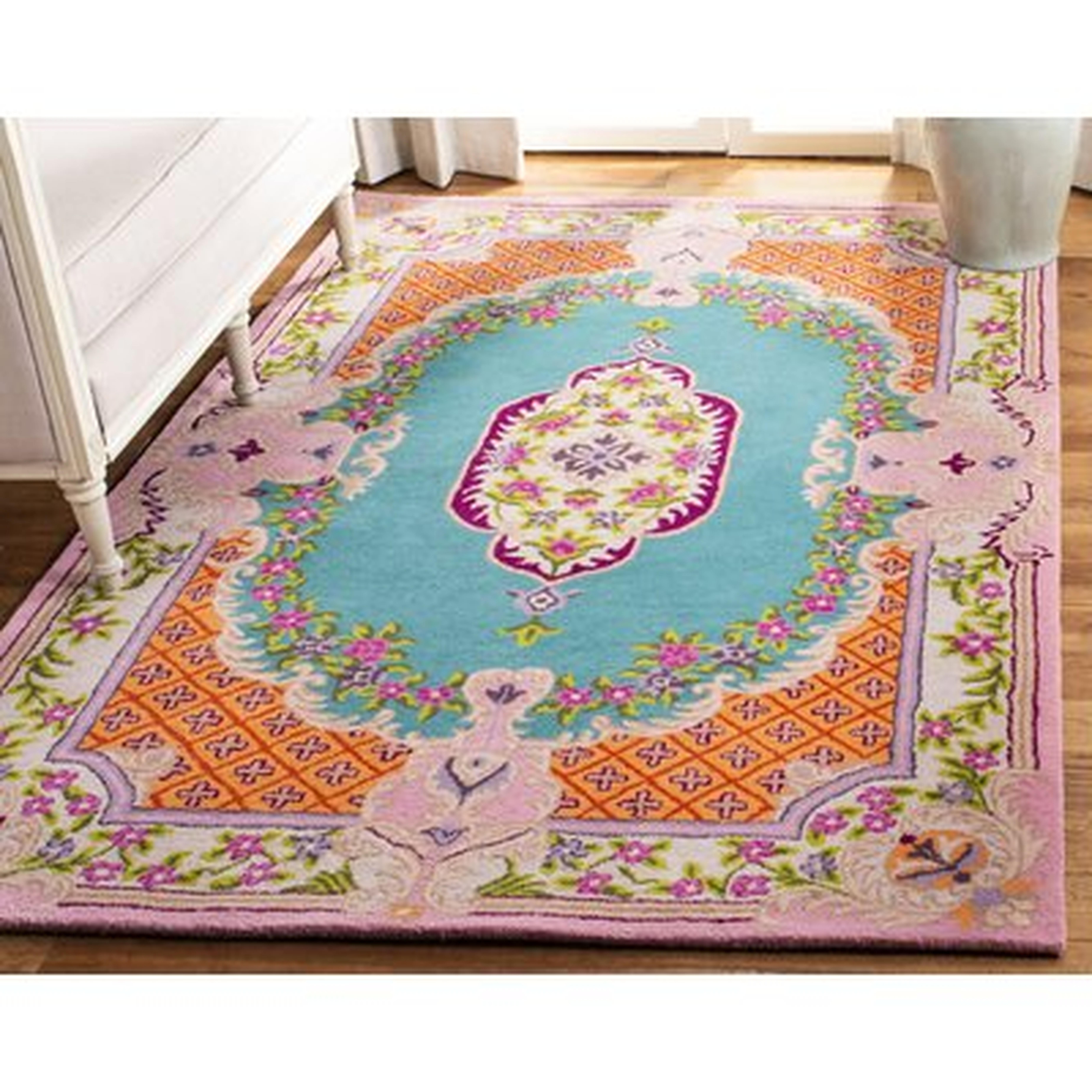 Blokzijl Southwestern Handmade Tufted Wool Blue/Pink Area Rug - Wayfair