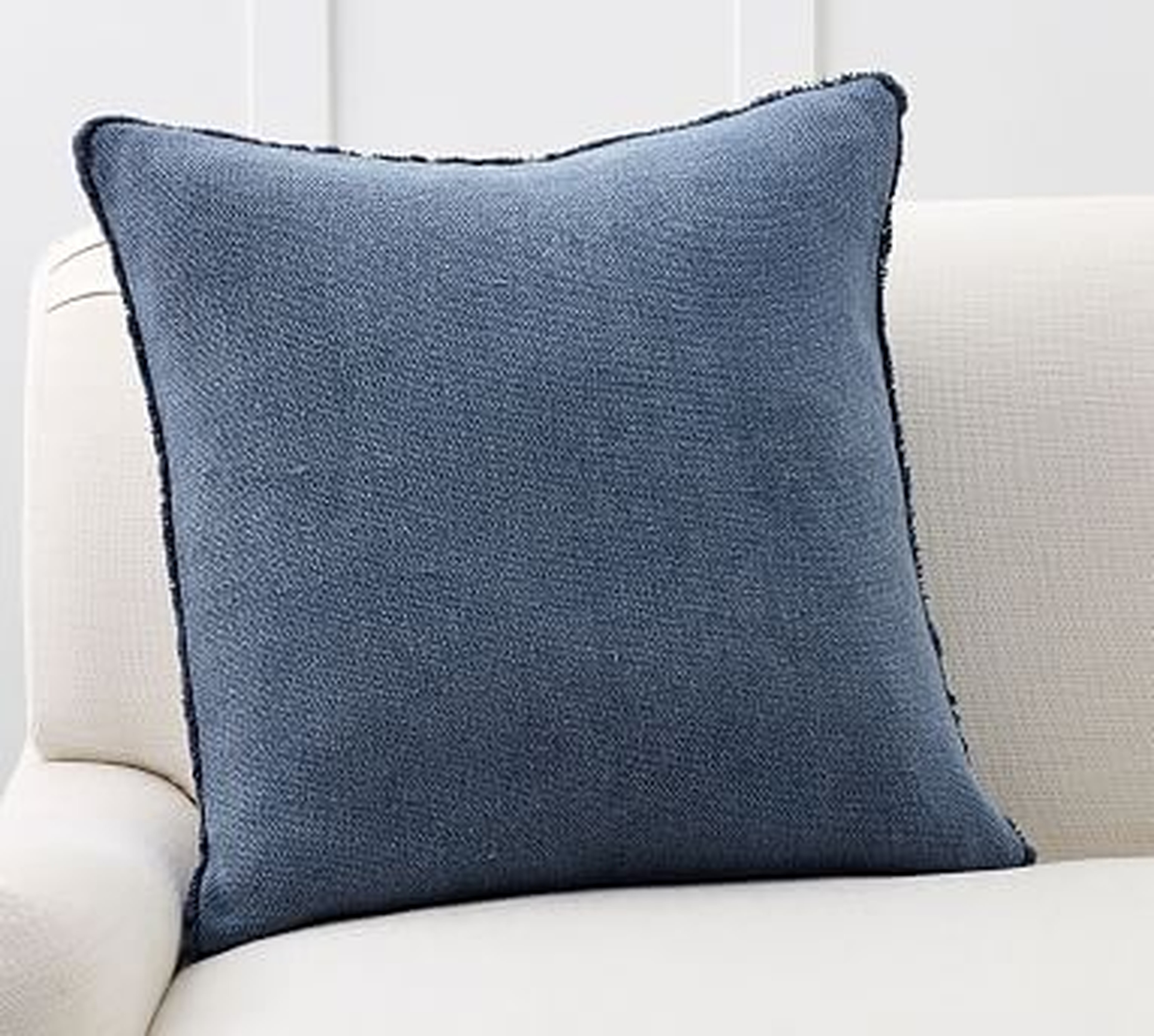Willa Fringe Textured Pillow Cover, 22", Stormy Blue - Pottery Barn
