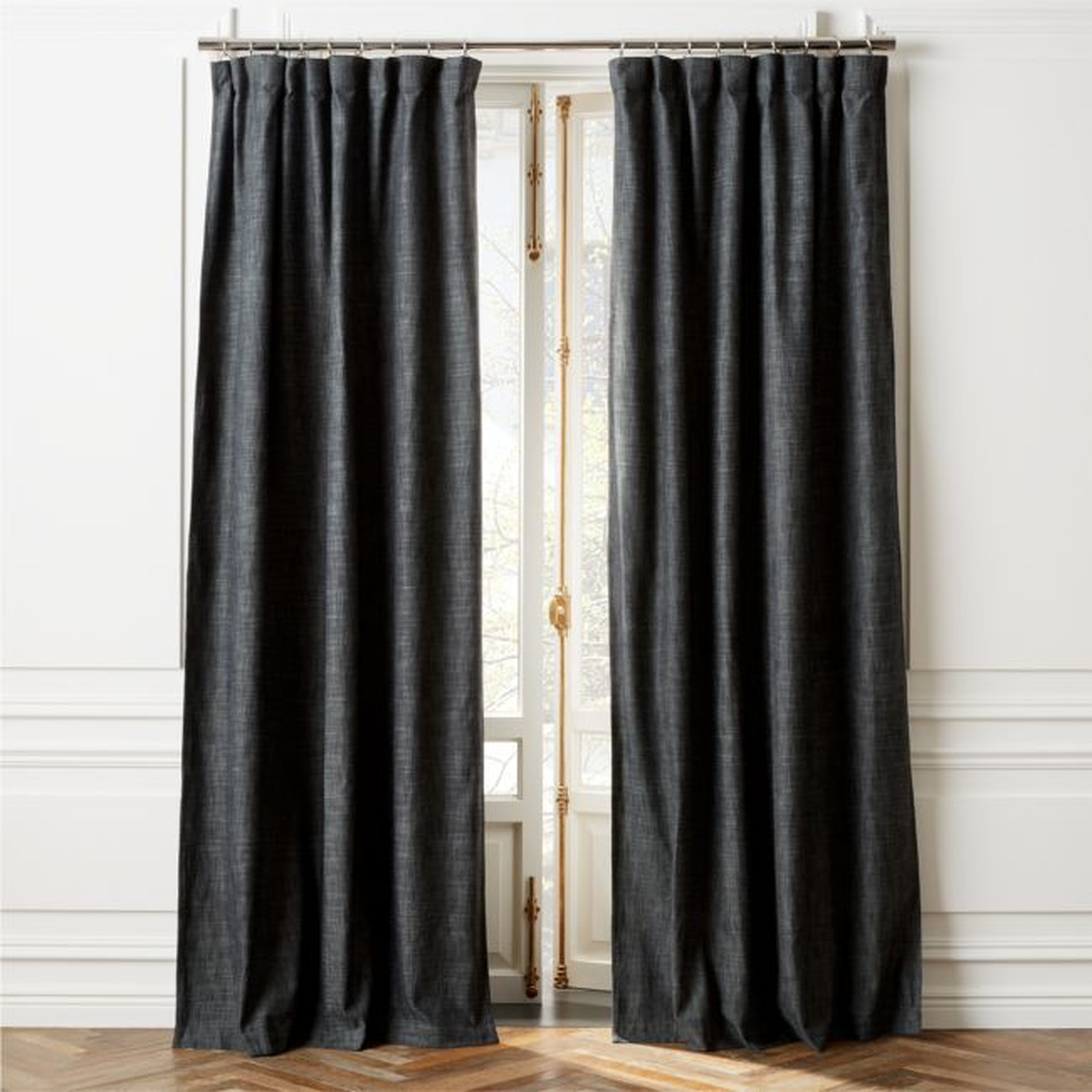 Harlon Textured Cotton Viscose White and Dark Grey Curtain Panel 48"x96" - CB2
