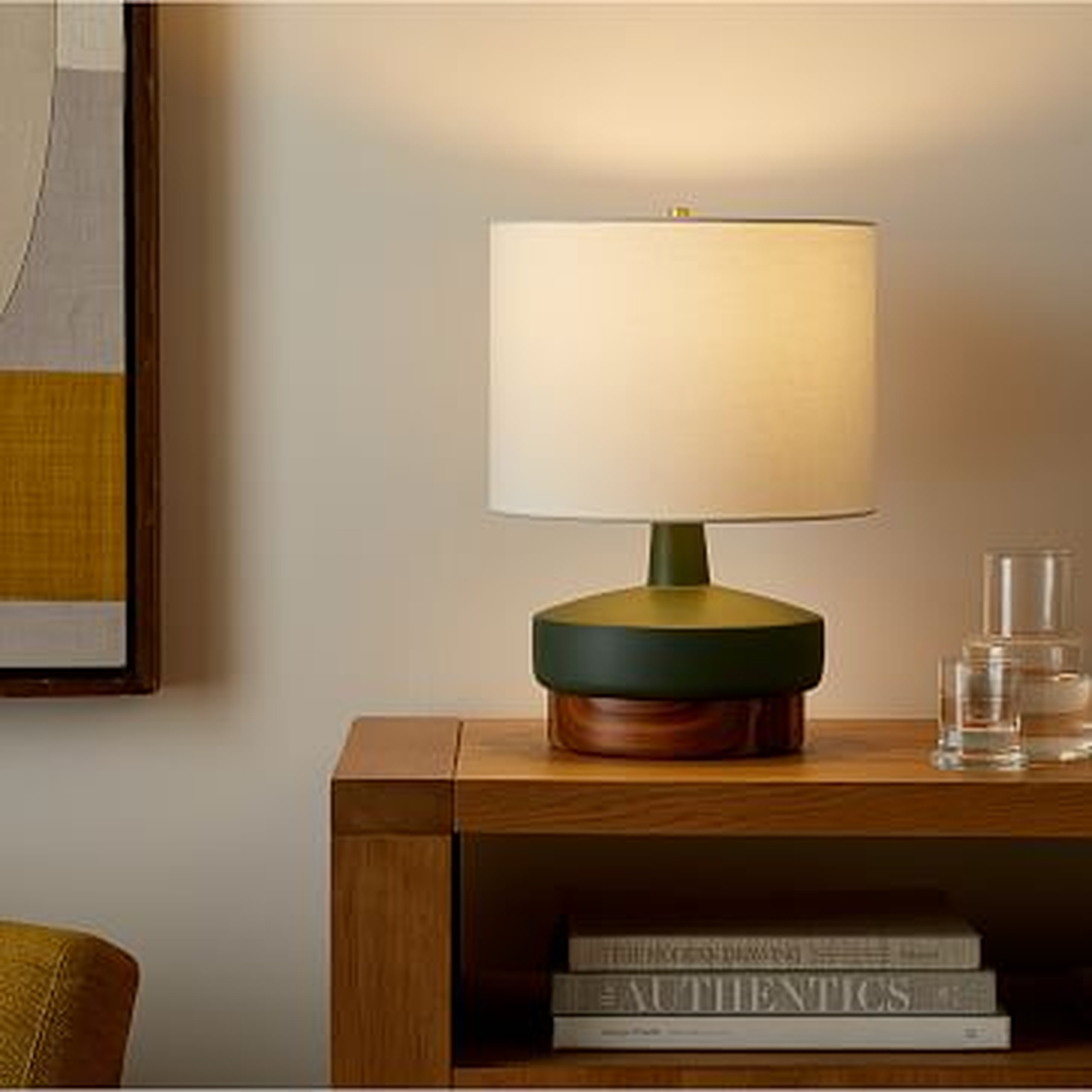 Wood & Ceramic Table Lamp, Small, Green - West Elm