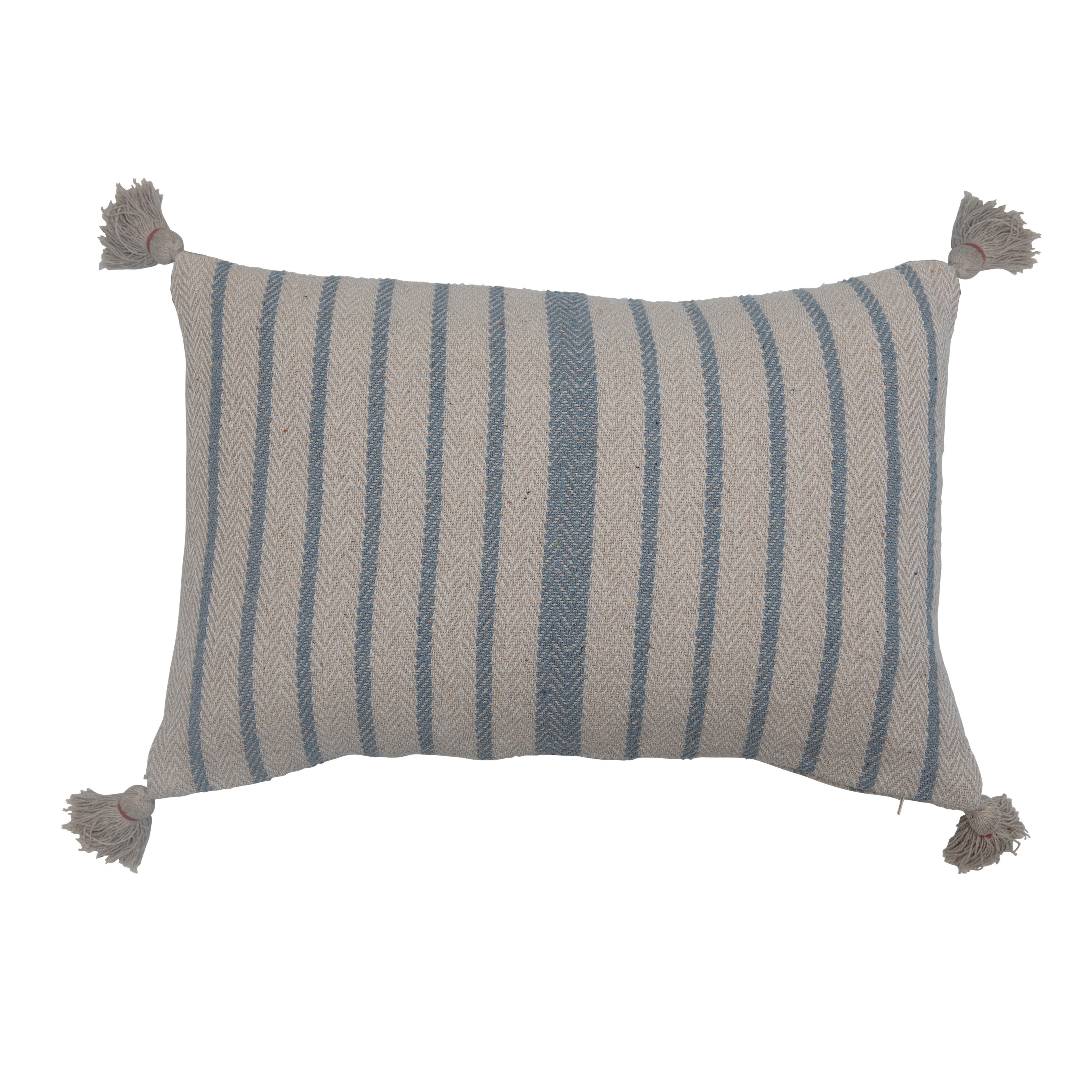 Coastal Decorative Woven Recycled Cotton Blend Lumbar Pillow with Stripes and Tassels - Creative Co-Op