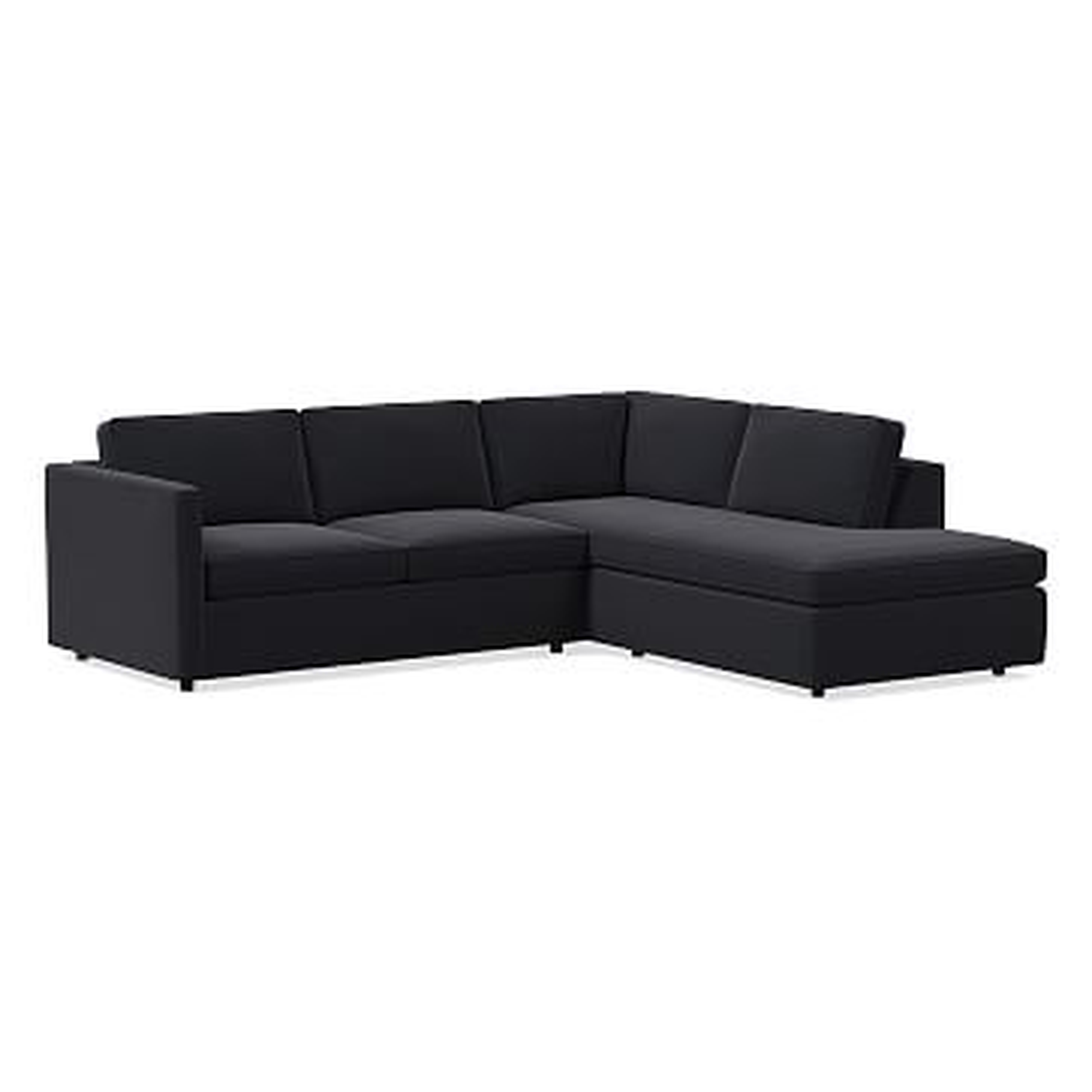 Harris Sectional Set 09: LA 65" Sofa, RA Terminal Chaise, Poly , Performance Velvet, Black, Concealed Supports - West Elm