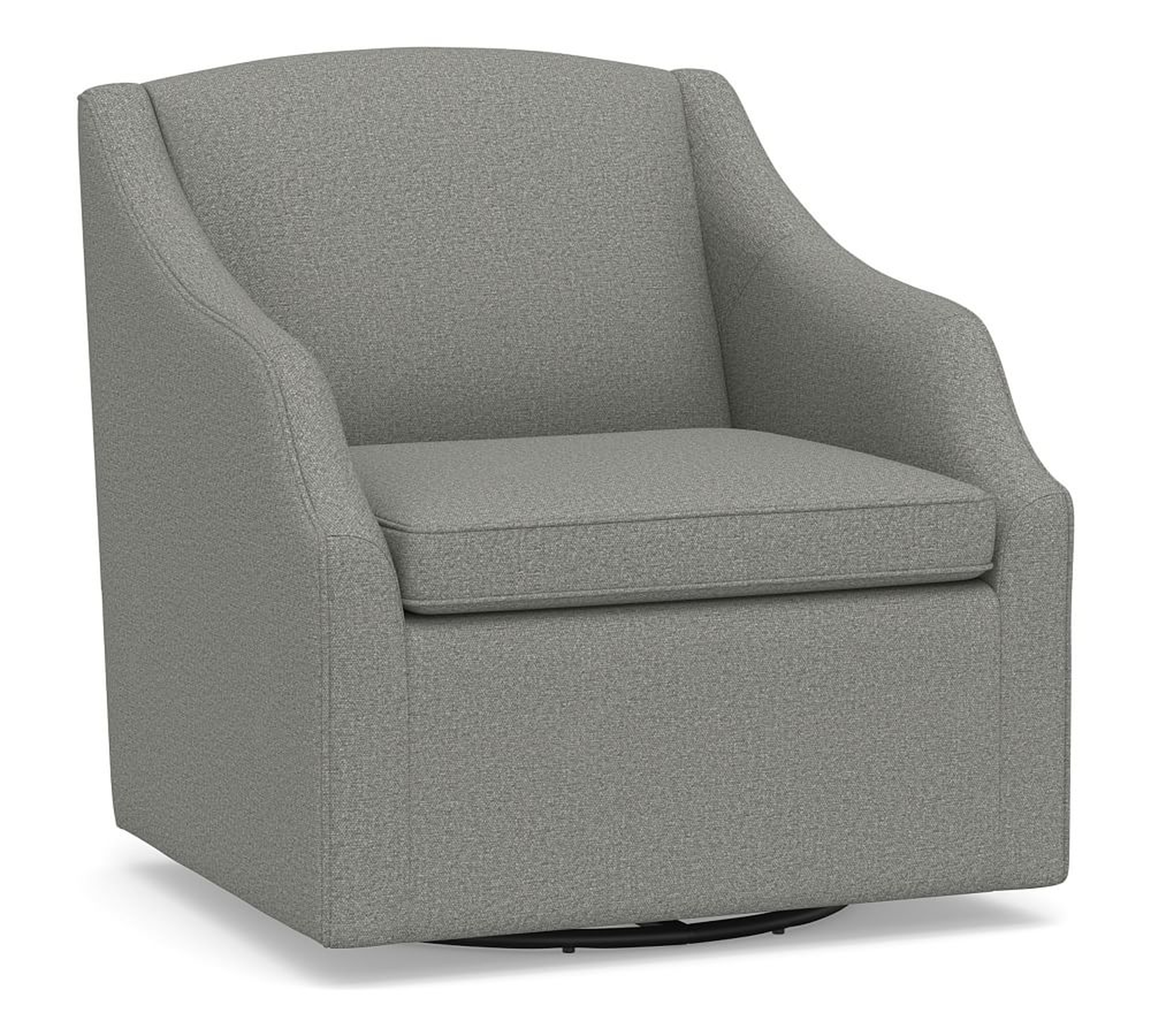 SoMa Emma Upholstered Swivel Armchair, Polyester Wrapped Cushions, Heathered Chenille Charcoal - Pottery Barn