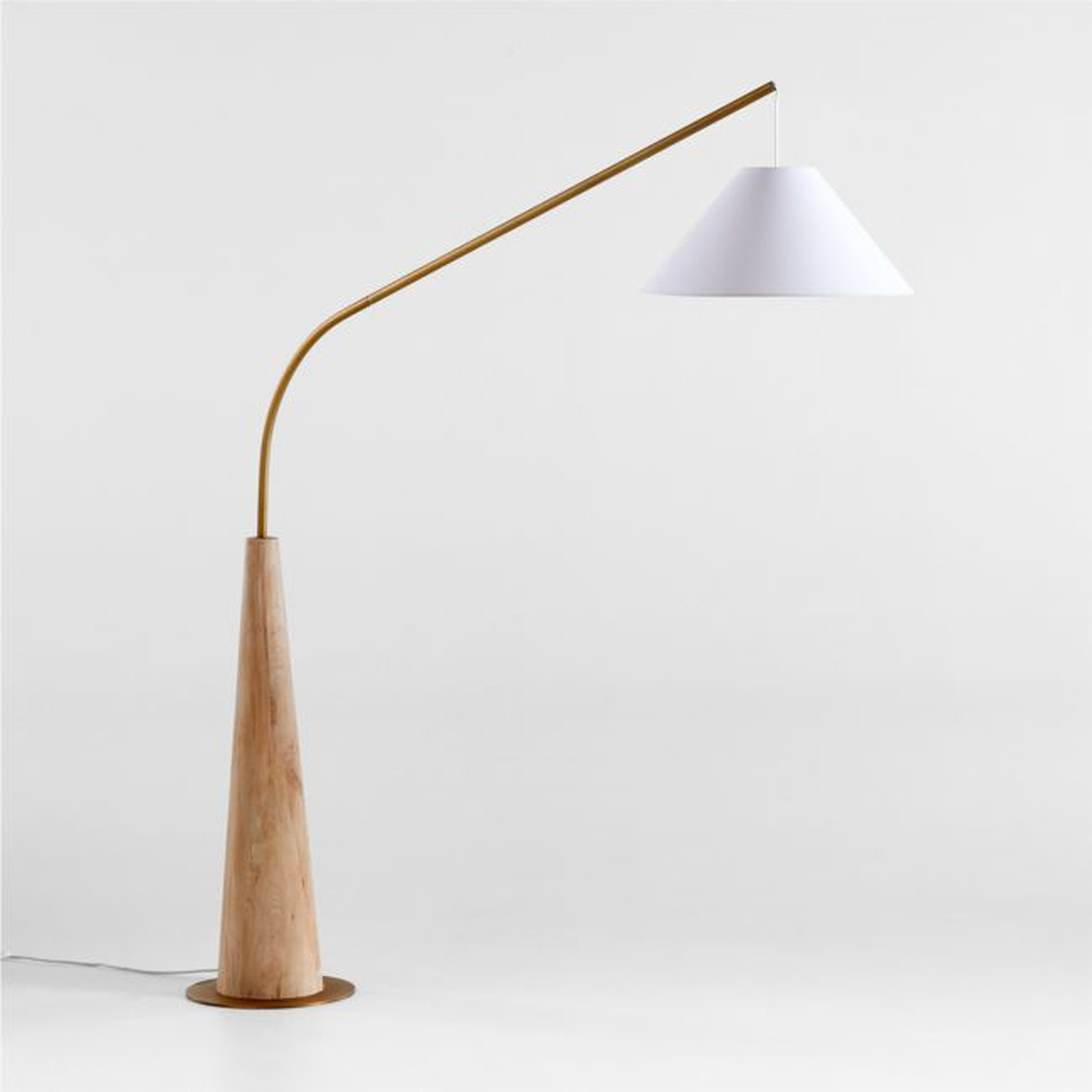 Gibson Wood Hanging Arc Floor Lamp with White Shade - Crate and Barrel