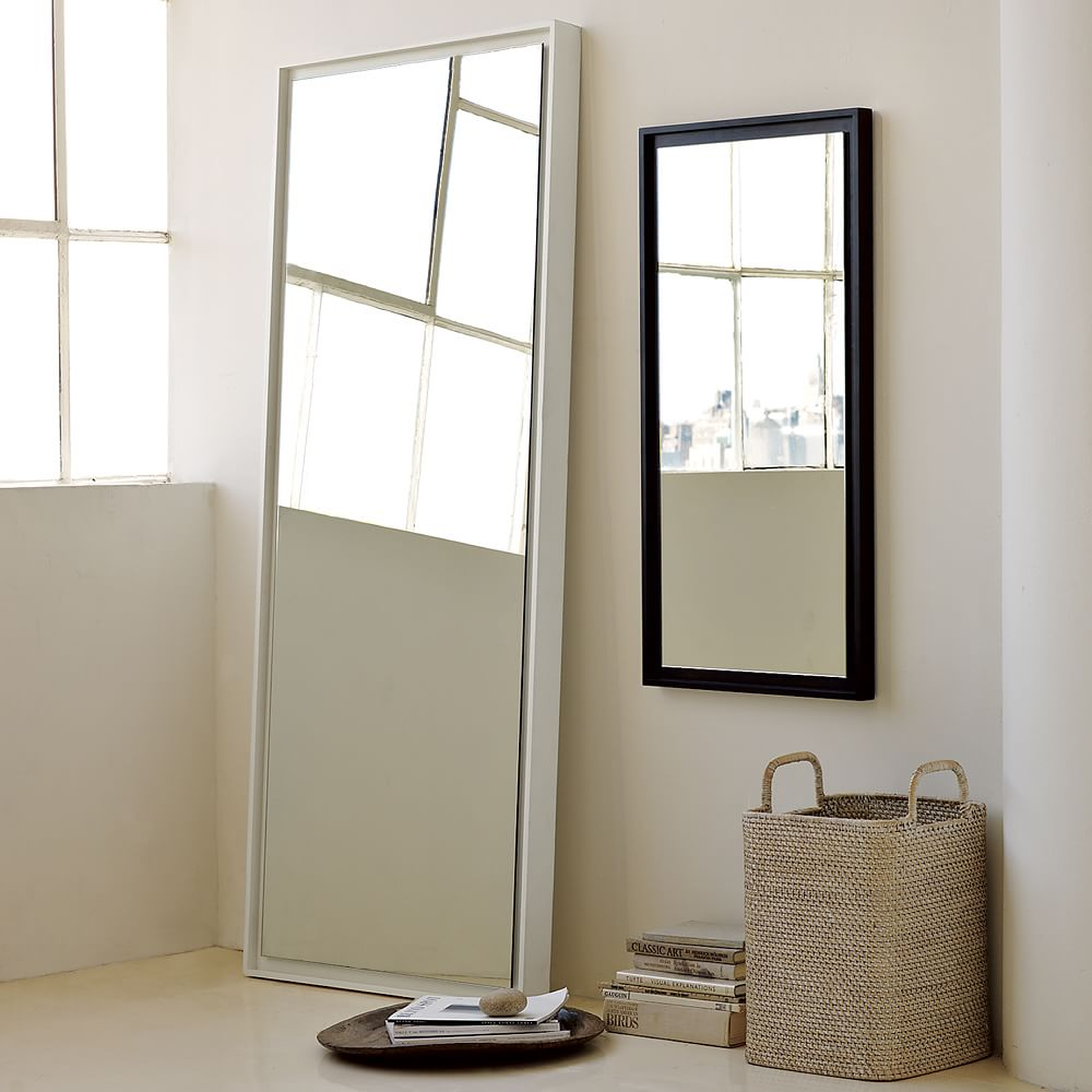 Floating Wood Floor Mirror, White Lacquer - West Elm